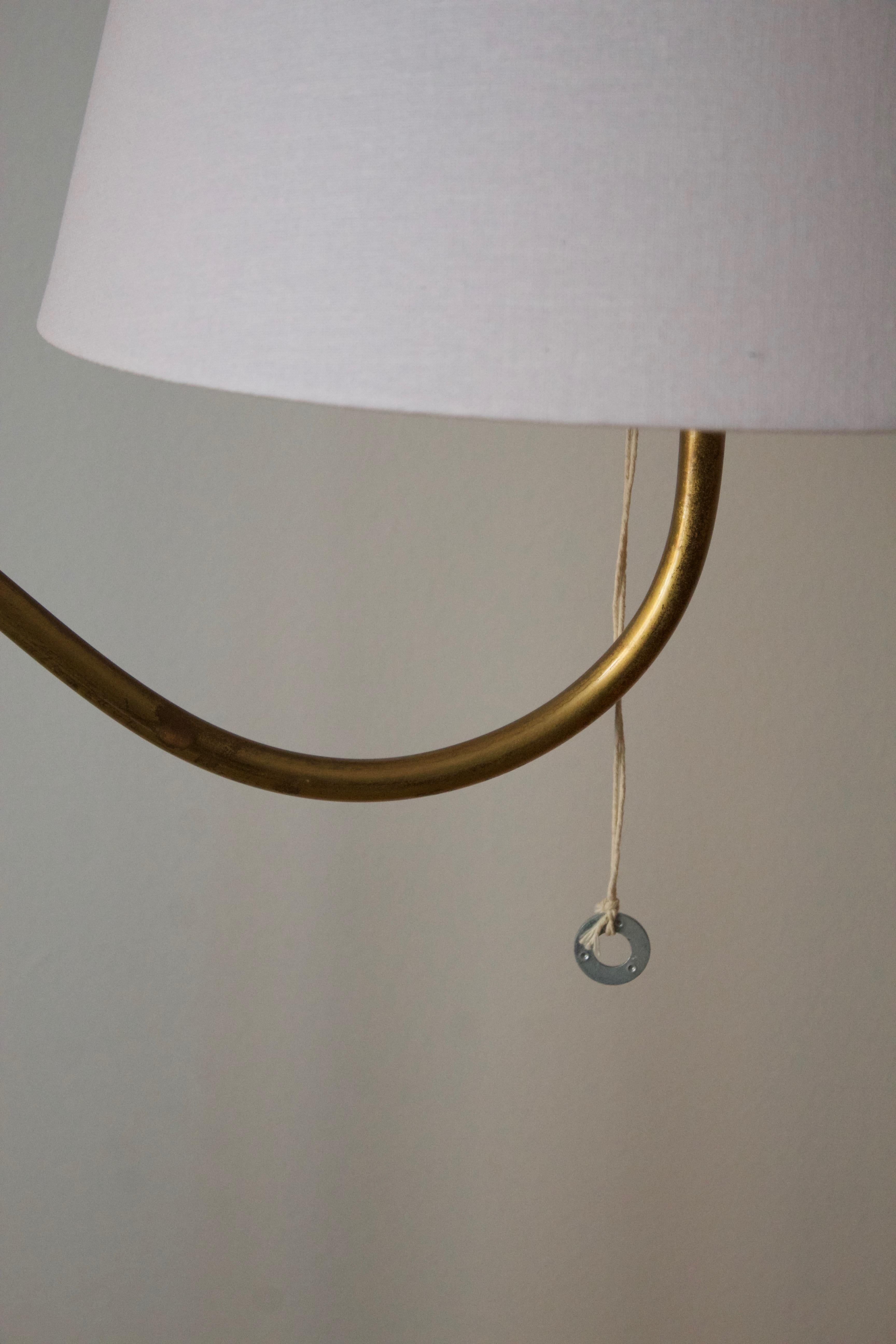 Scandinavian Modern Böhlmarks 'attribution' Adjustable Floor Lamp, Brass, Fabric, Sweden, 1940s