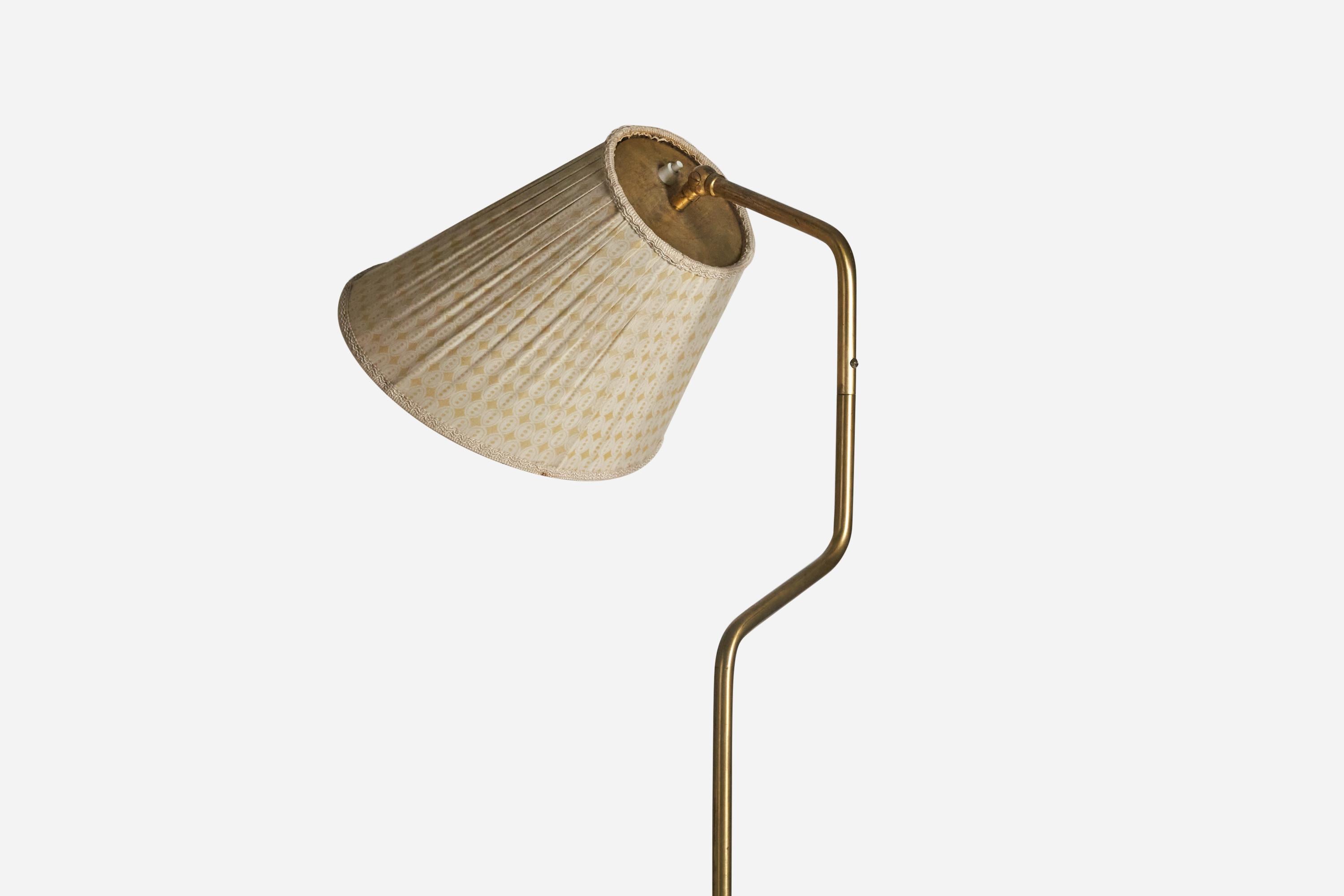 Swedish Böhlmarks 'Attribution' Adjustable Floor Lamp, Brass, Fabric, Sweden, 1940s