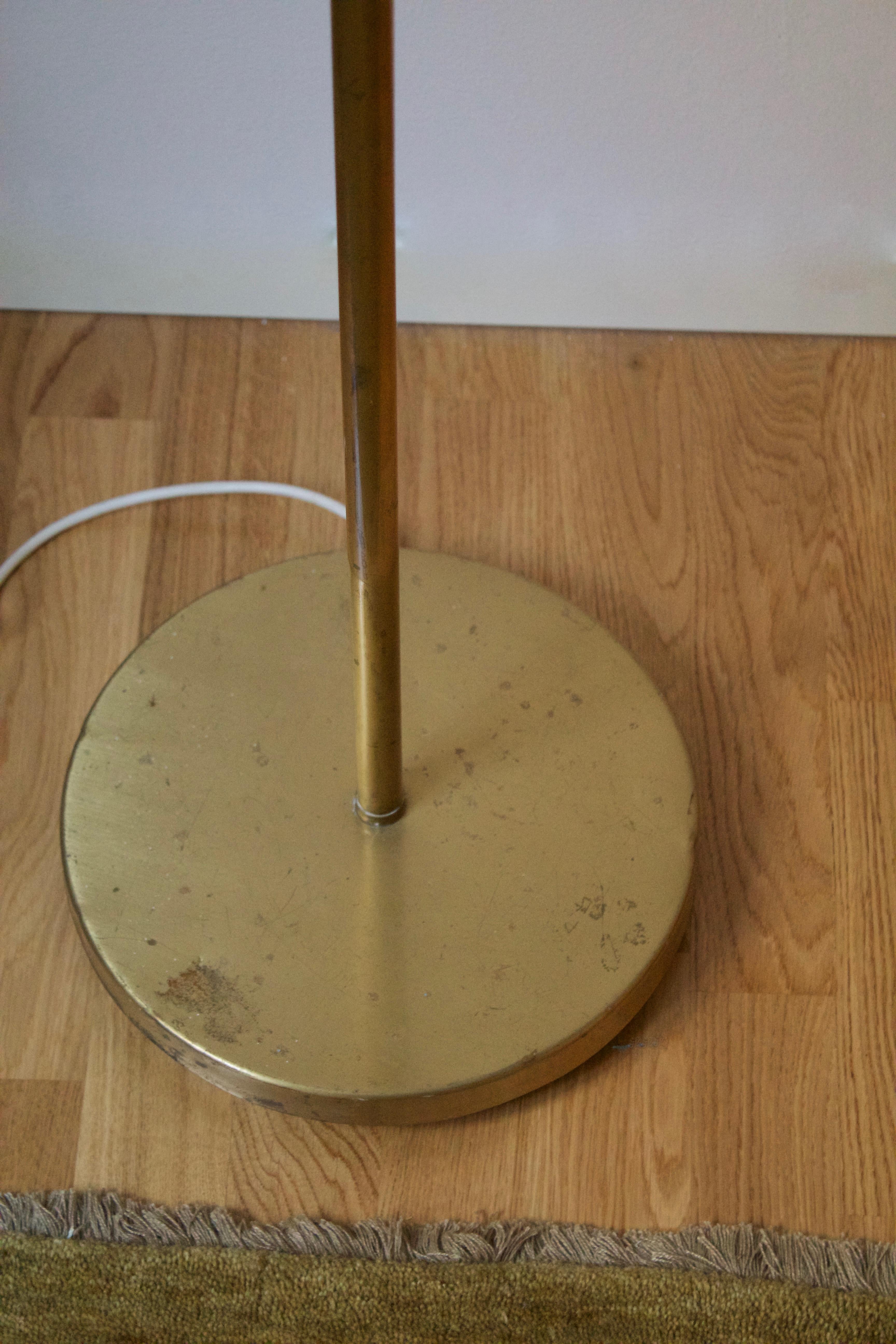 Böhlmarks 'attribution' Adjustable Floor Lamp, Brass, Fabric, Sweden, 1940s In Good Condition In High Point, NC