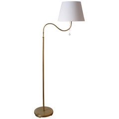 Böhlmarks 'attribution' Adjustable Floor Lamp, Brass, Fabric, Sweden, 1940s