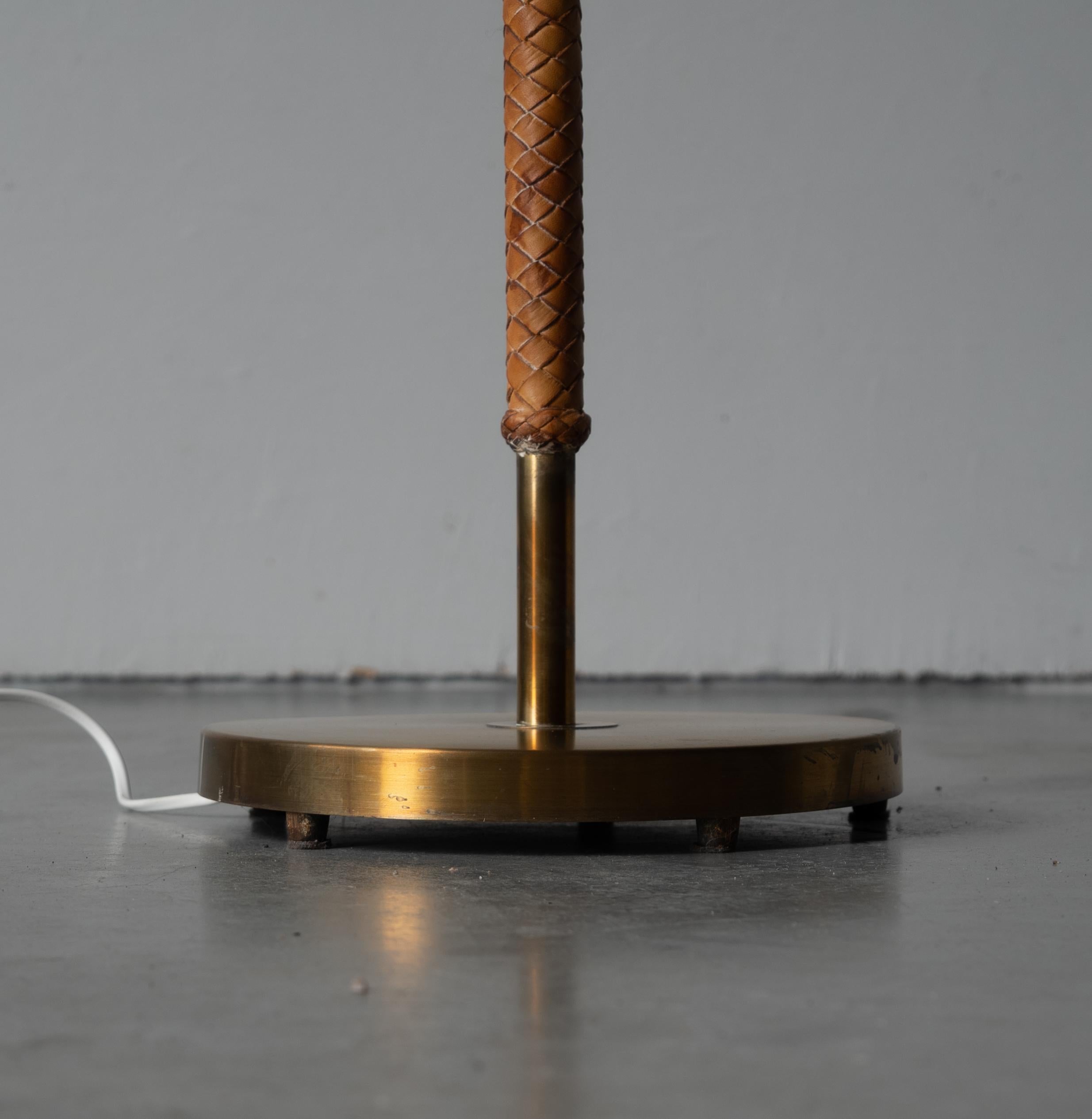 Böhlmarks 'attribution' Floor Lamp, Brass, Leather, Fabric, Sweden, 1940s 2
