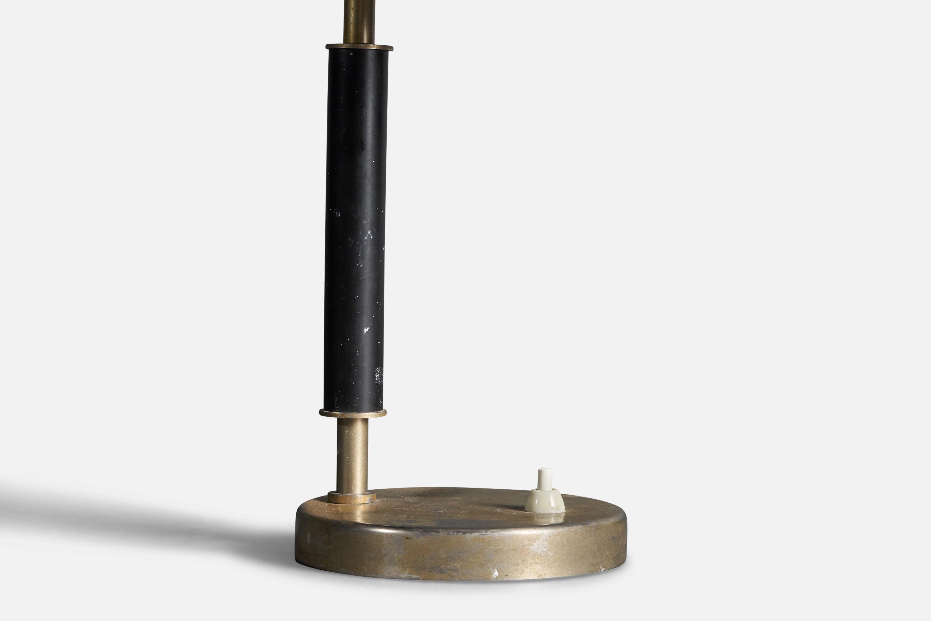 Scandinavian Modern Böhlmarks 'Attribution' Table Lamp, Black-Lacquered Metal, Steel Stained Wood For Sale