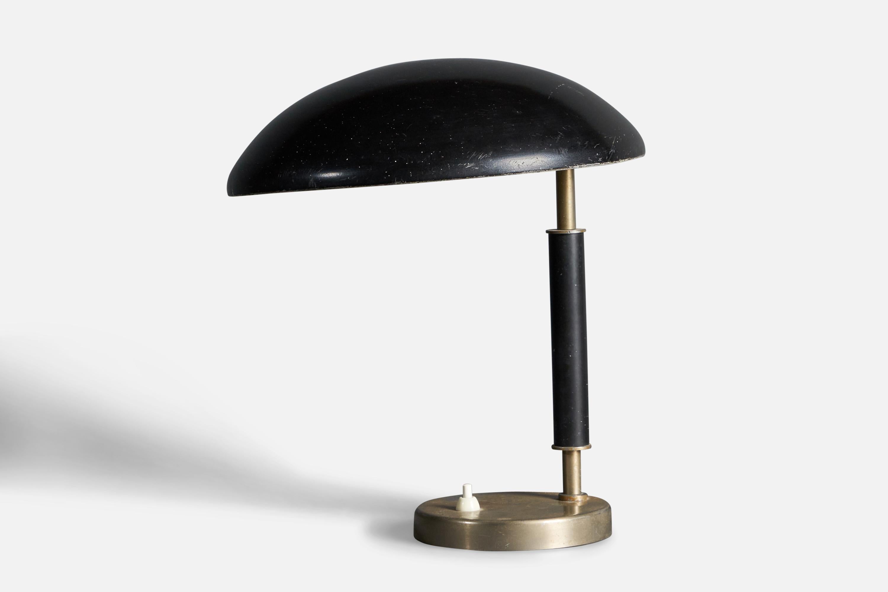 Böhlmarks 'Attribution' Table Lamp, Black-Lacquered Metal, Steel Stained Wood In Fair Condition For Sale In High Point, NC