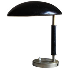 Böhlmarks 'Attribution' Table Lamp, Black-Lacquered Metal, Steel Stained Wood