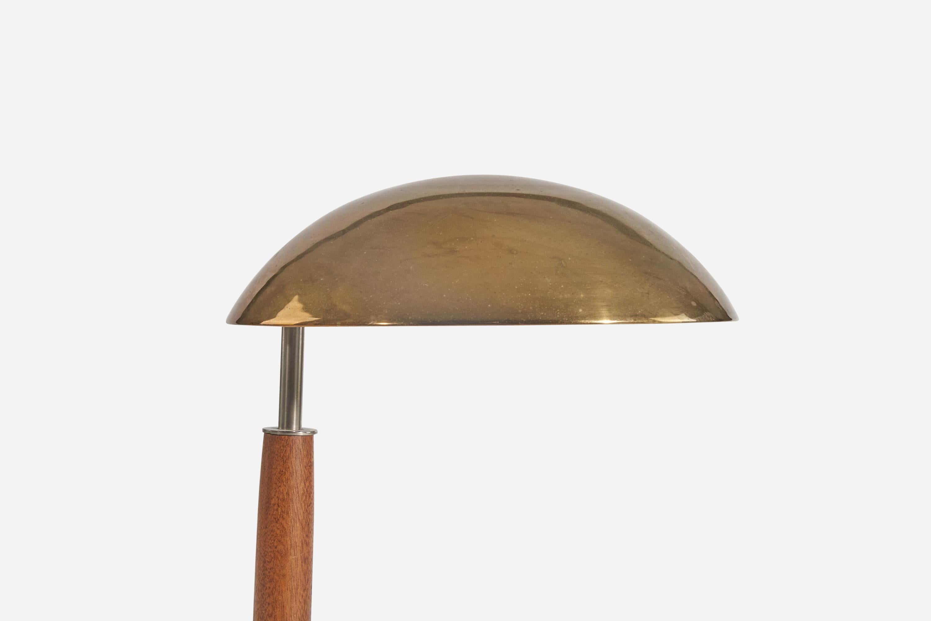 Swedish Böhlmarks 'Attribution', Table Lamp, Brass, Metal, Stained Wood, Sweden, 1940s For Sale