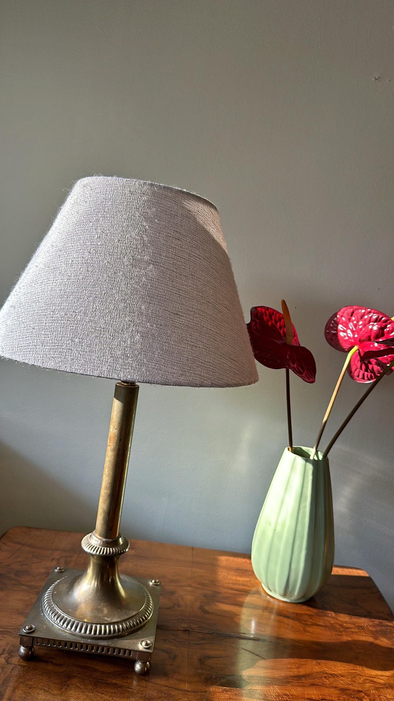 Gustavian Böhlmarks Brass Column Table Lamp. 1930's. For Sale