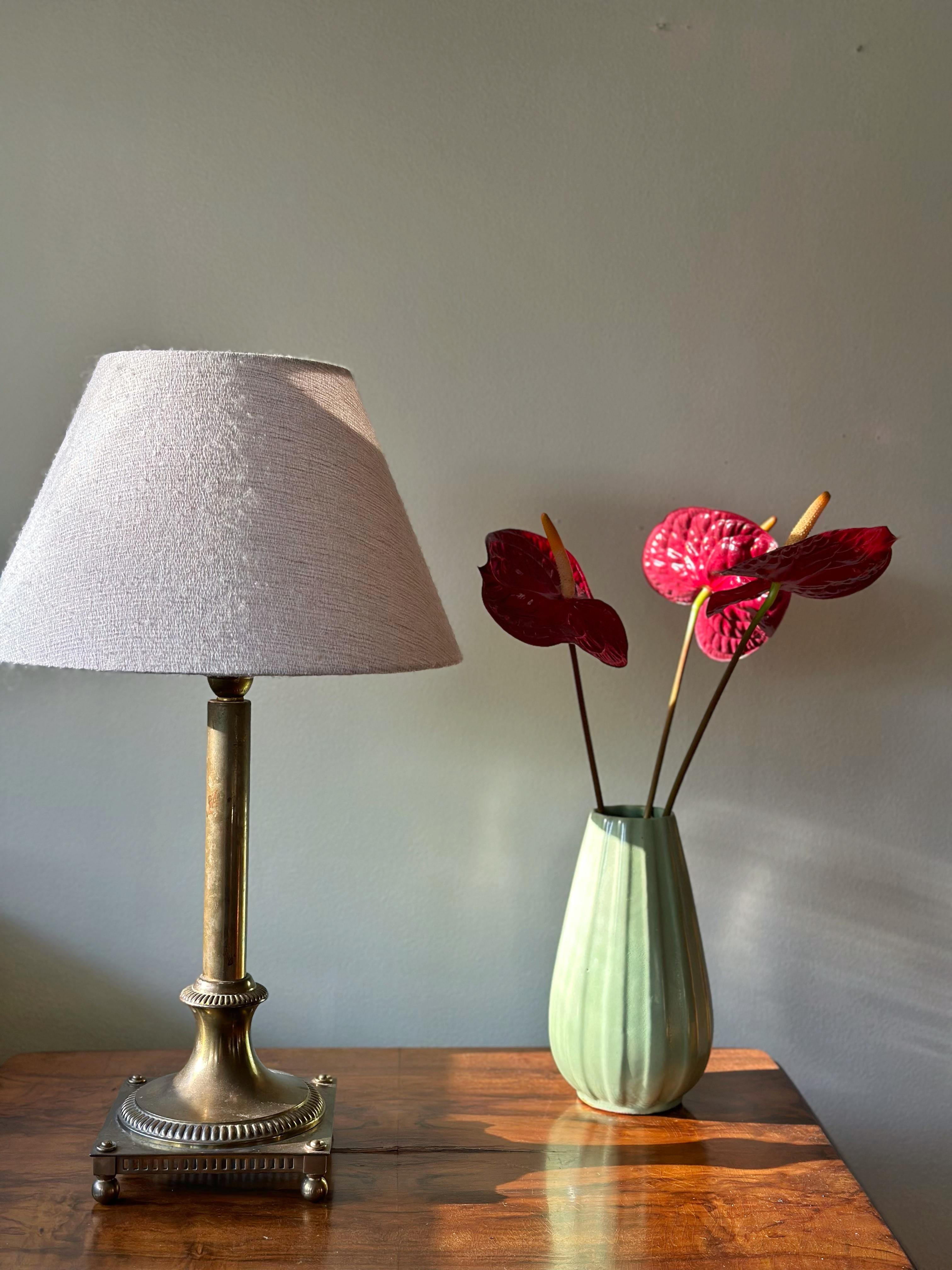 Swedish Böhlmarks Brass Column Table Lamp. 1930's. For Sale