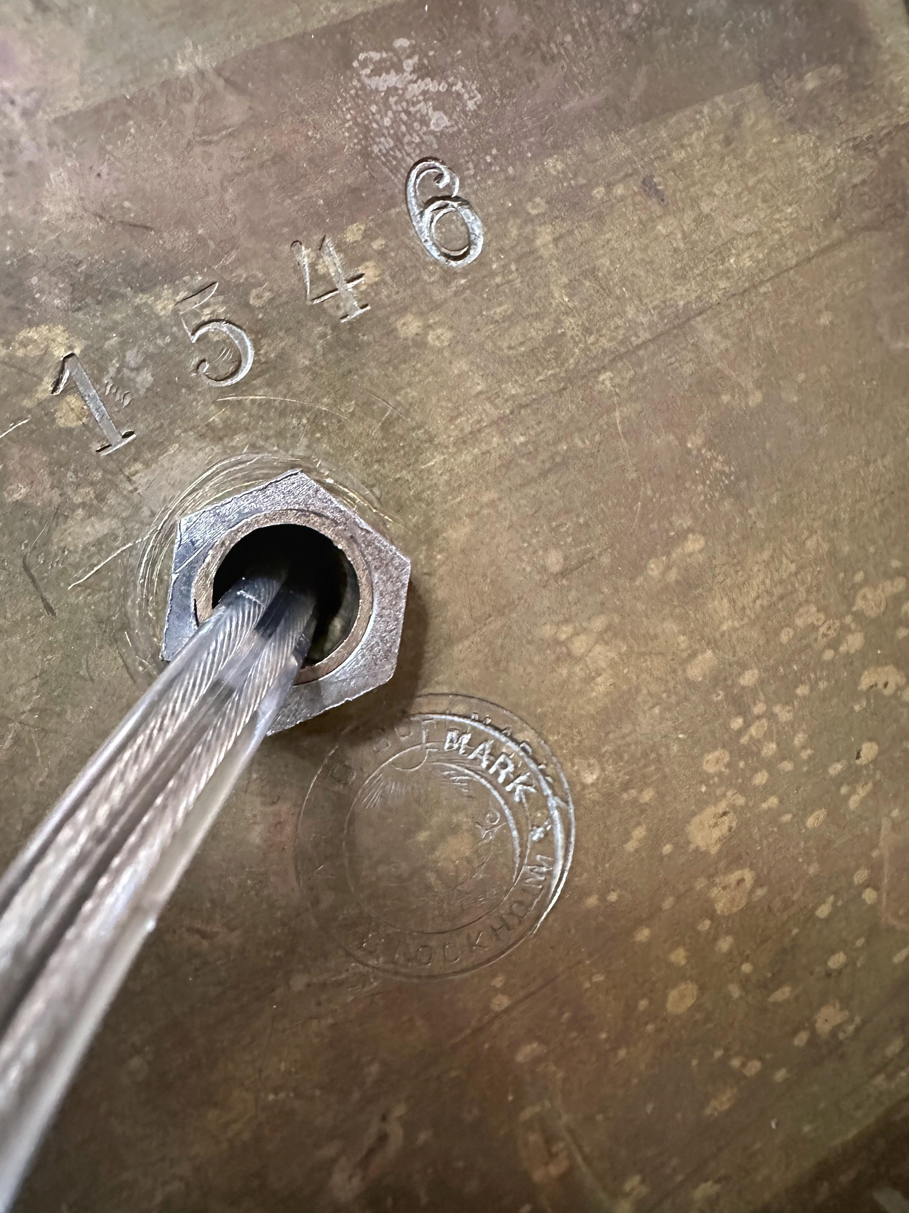 Bronze Böhlmarks Brass Column Table Lamp. 1930's. For Sale