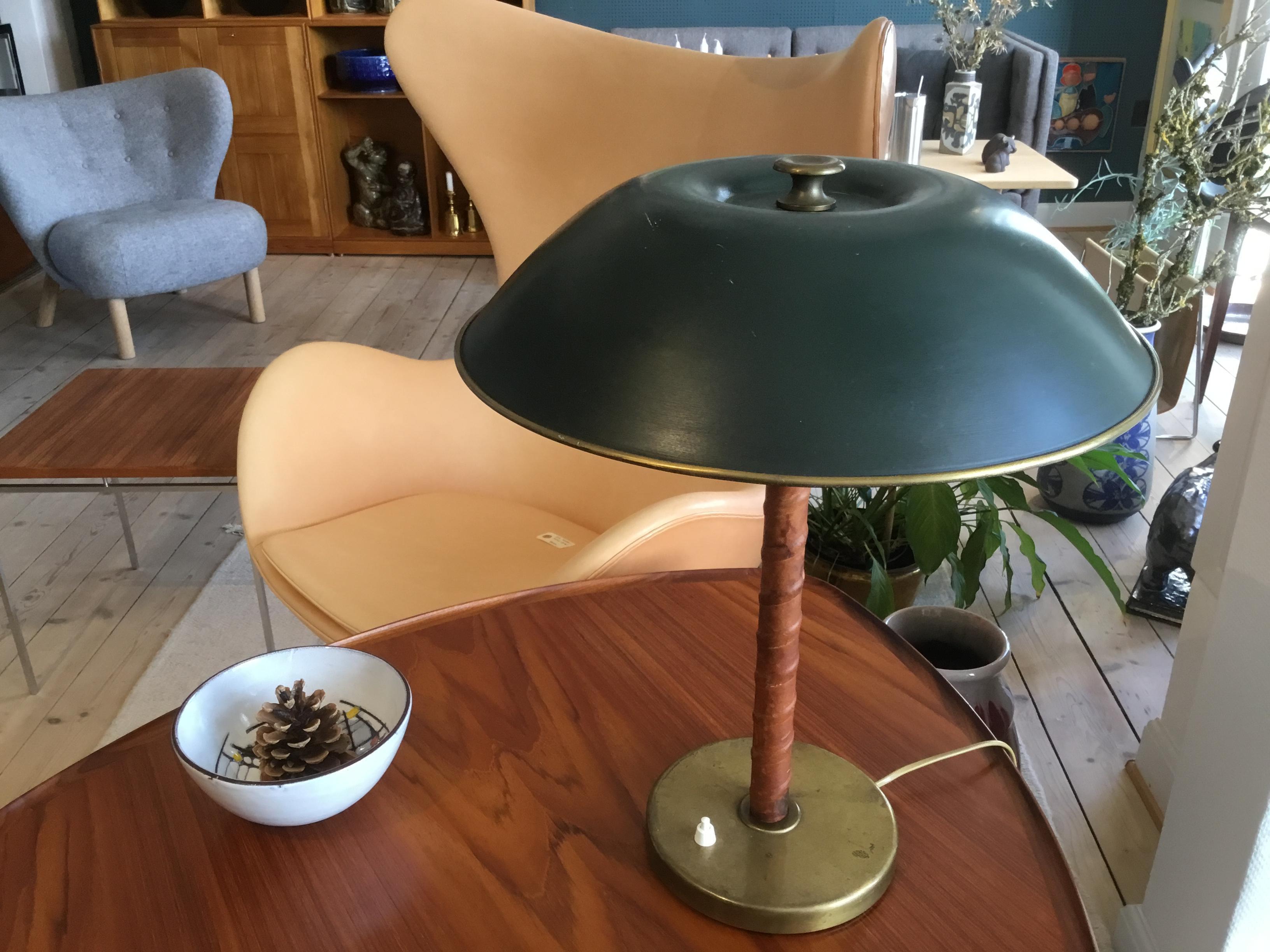 Bohlmarks Brass Desk Lamp Natural Leather for Nordiska Kompaniet, circa 1940 8