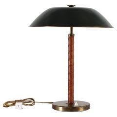 Bohlmarks Brass Desk Lamp Natural Leather for Nordiska Kompaniet, circa 1940
