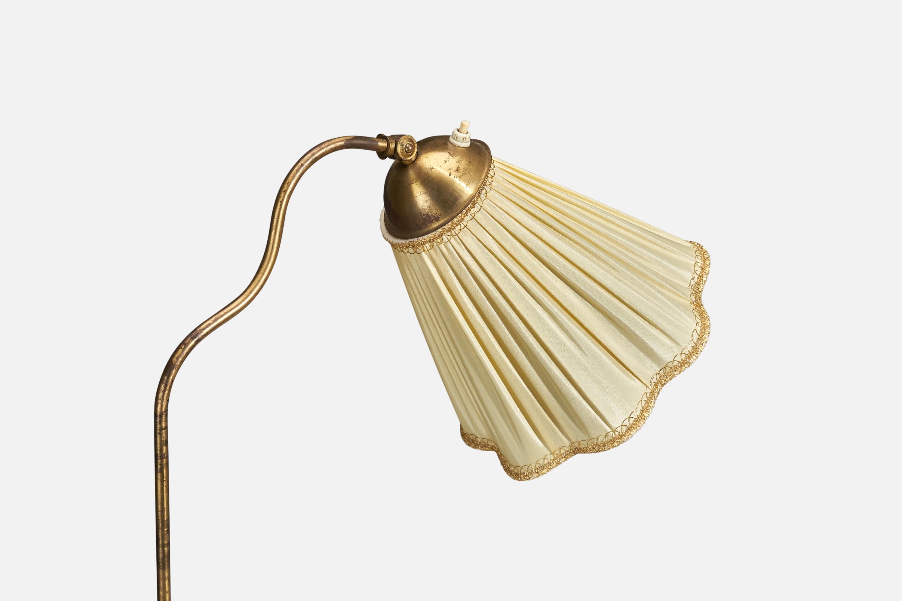 Swedish Böhlmarks, Floor Lamp, Brass, Fabric, Sweden, 1940s