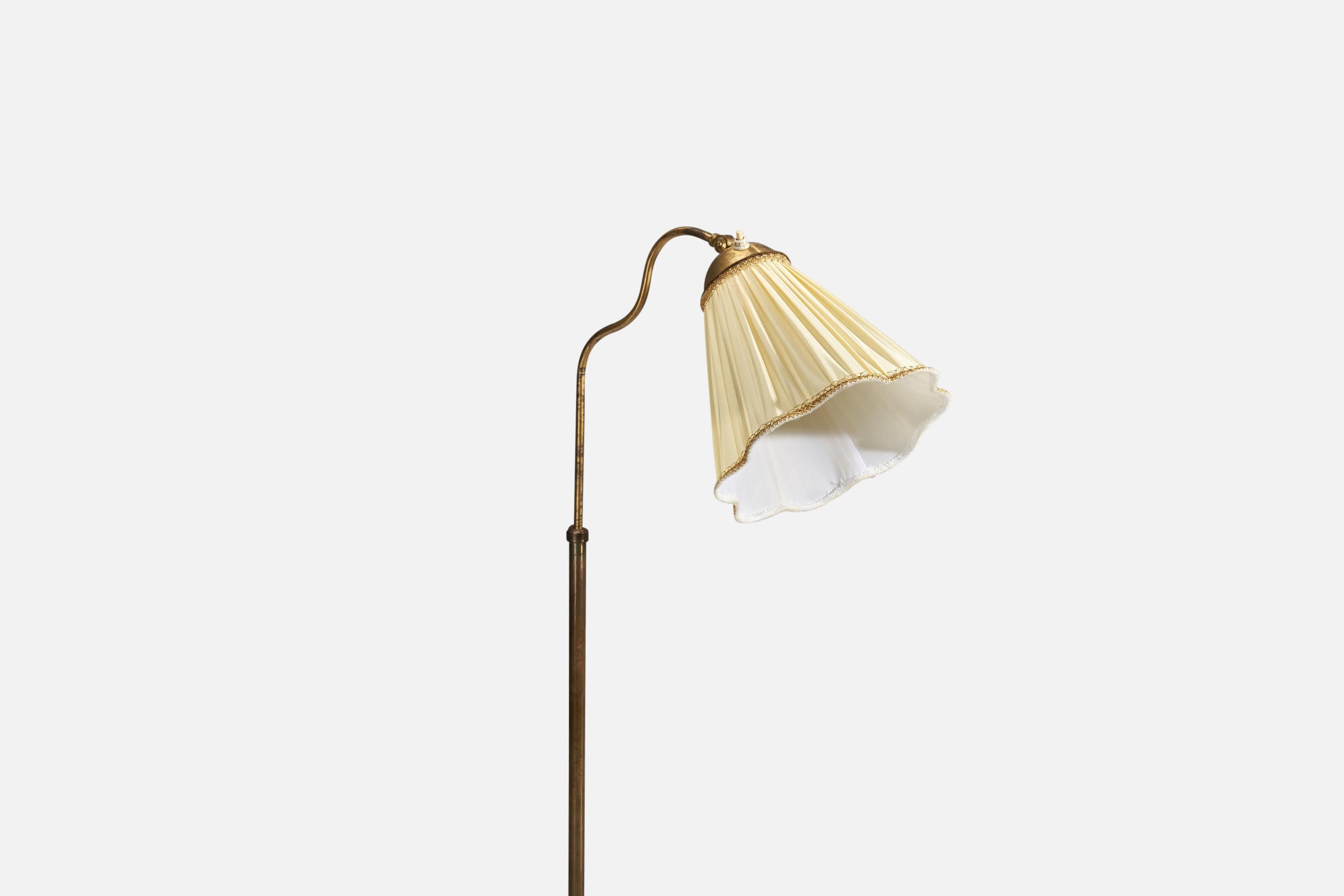 Böhlmarks, Floor Lamp, Brass, Fabric, Sweden, 1940s In Good Condition In High Point, NC