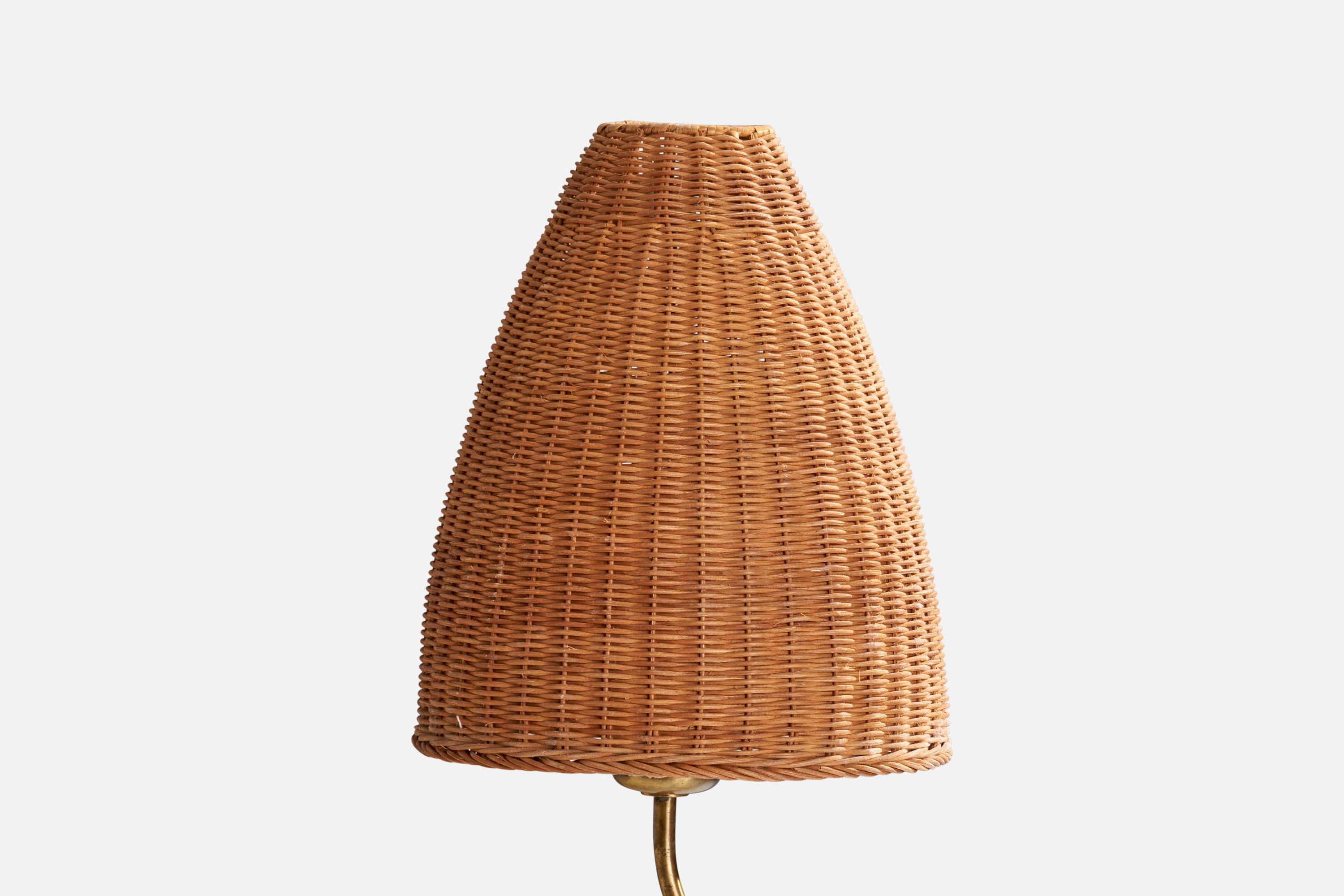 Scandinavian Modern Böhlmarks, Floor Lamp, Brass, Rattan, Sweden, 1940s