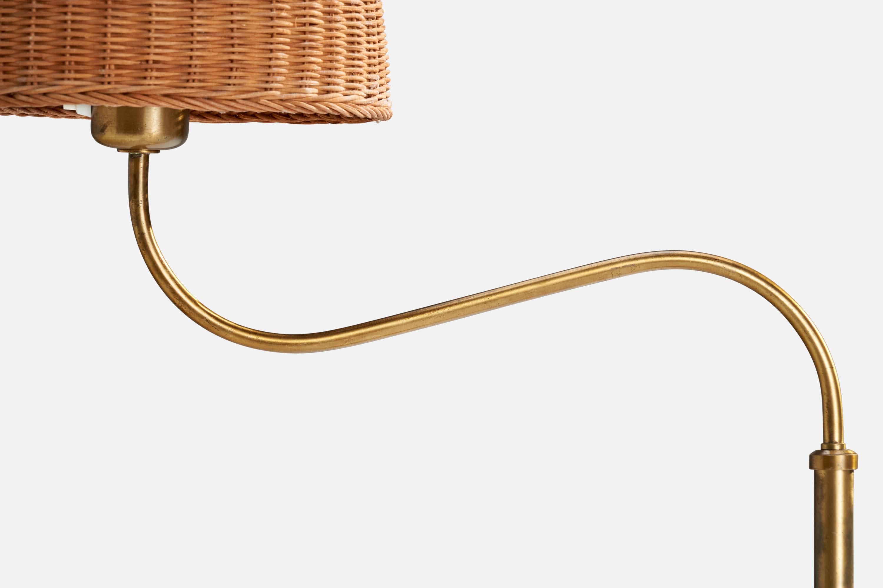 Swedish Böhlmarks, Floor Lamp, Brass, Rattan, Sweden, 1940s
