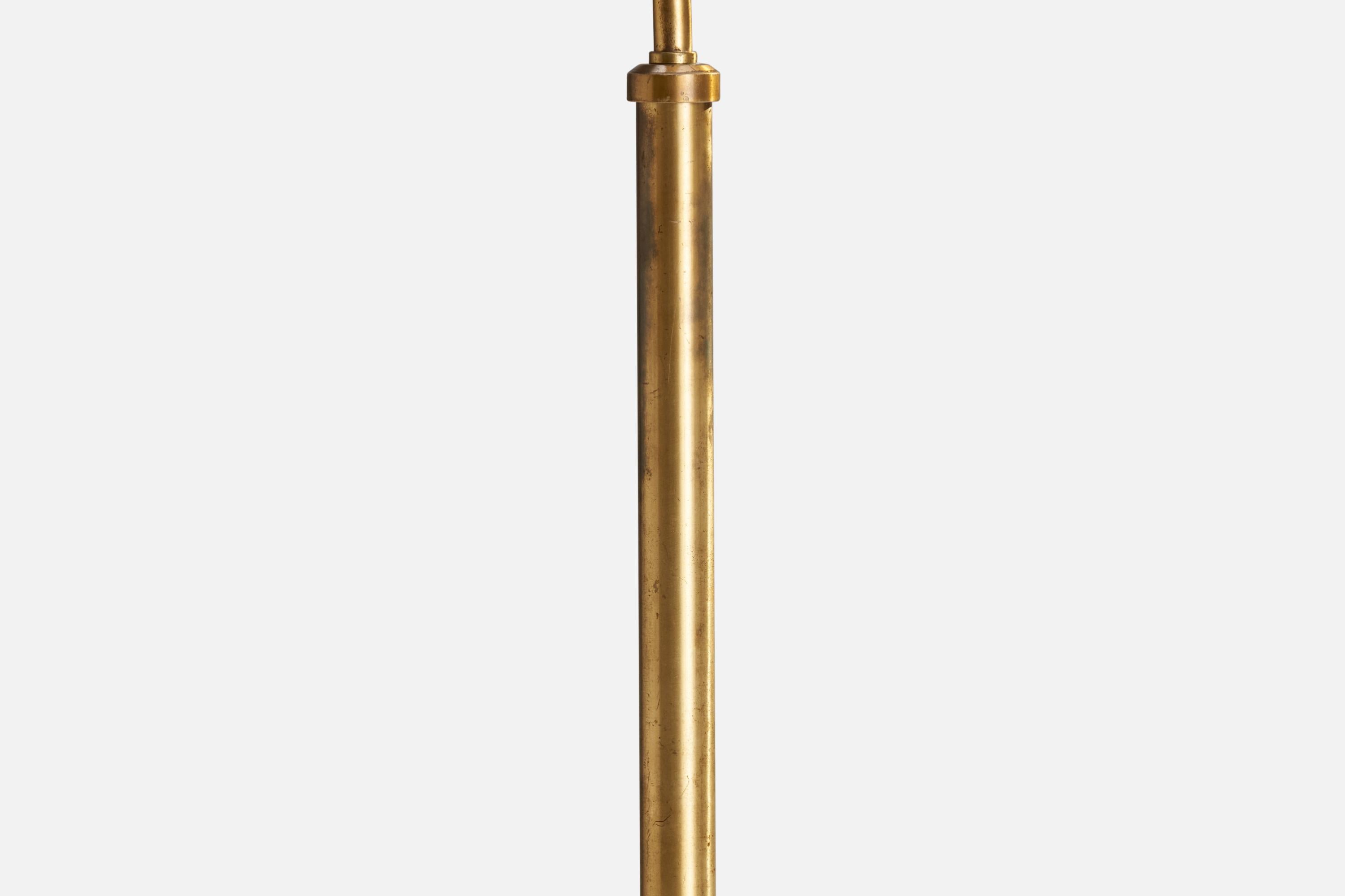 Böhlmarks, Floor Lamp, Brass, Rattan, Sweden, 1940s In Good Condition In High Point, NC