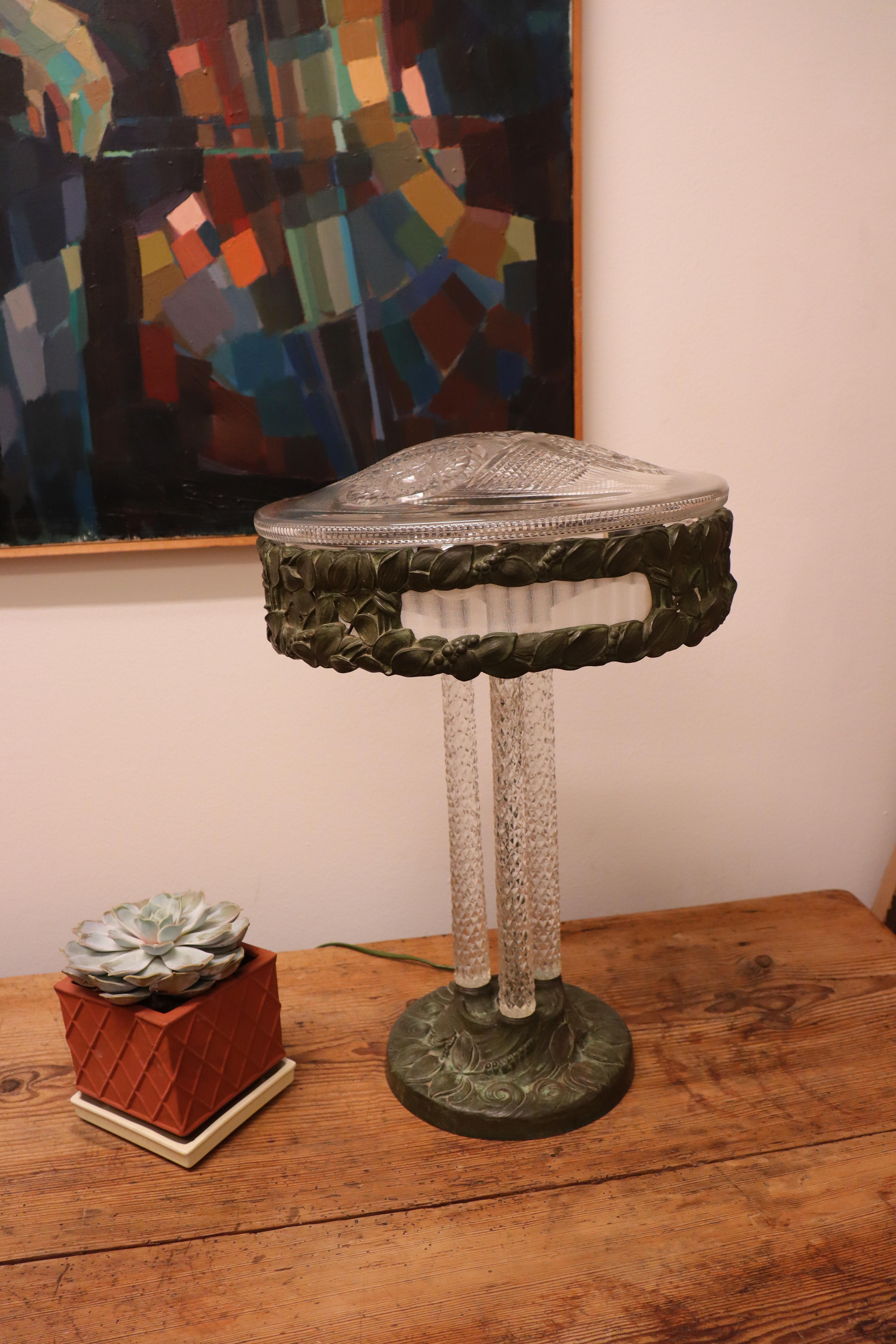 Böhlmarks Lampfactory - Très rare lampe de table Art Nouveau - Cristal & Bronze  en vente 5