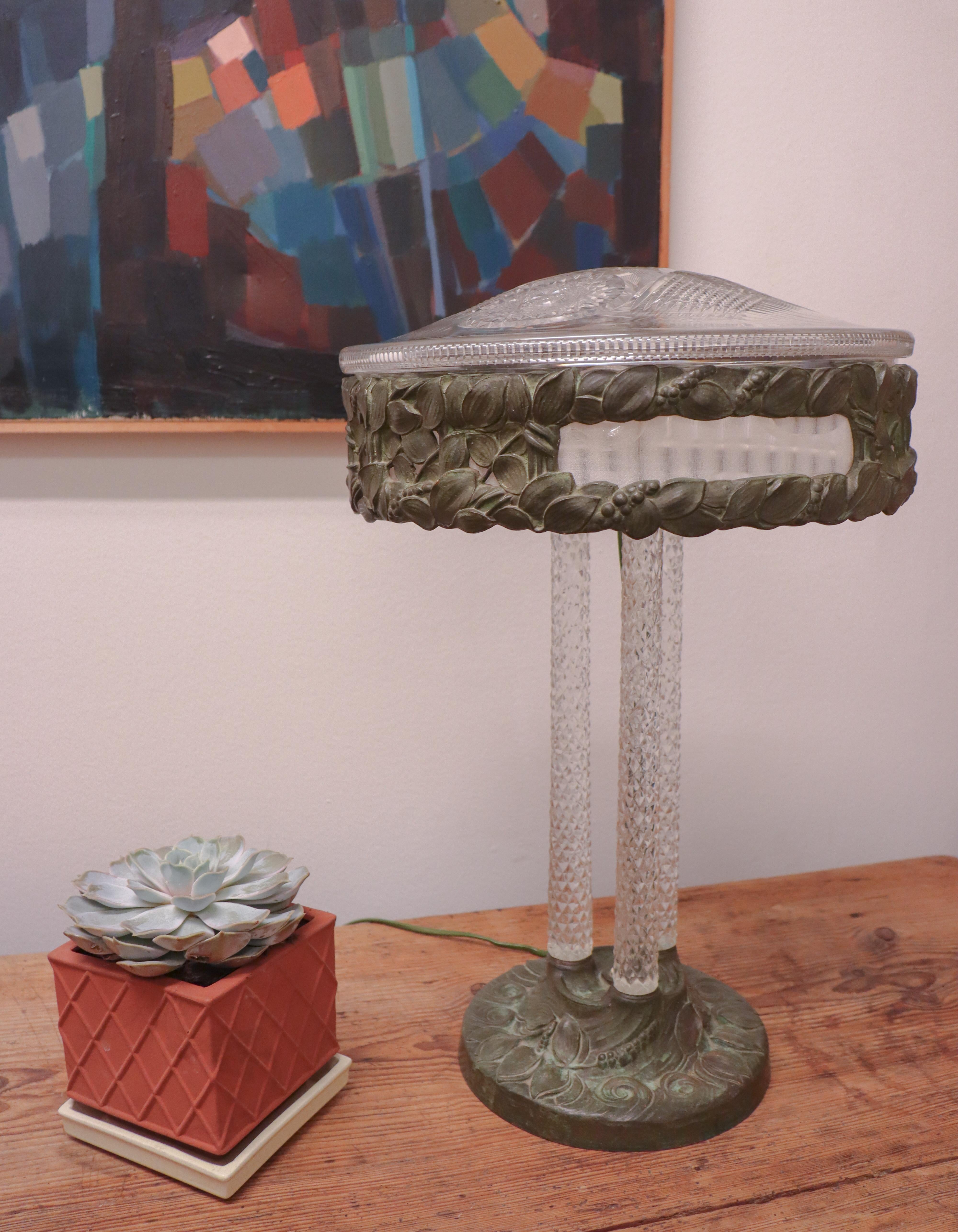 Böhlmarks Lampfactory - Très rare lampe de table Art Nouveau - Cristal & Bronze  en vente 6
