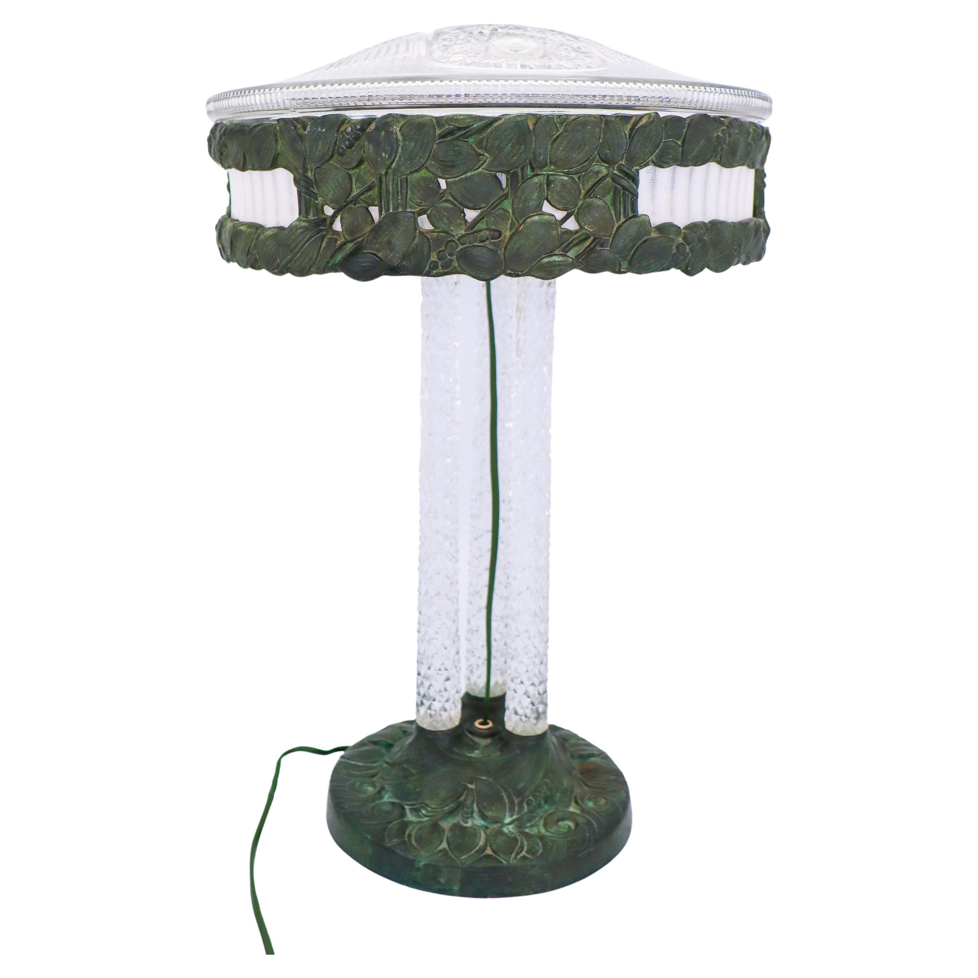 Böhlmarks Lampfactory - Très rare lampe de table Art Nouveau - Cristal & Bronze  en vente