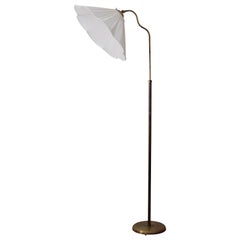 Böhlmarks, Organic Adjustable Floor Lamp, Brass, Fabric, Sweden, 1940s
