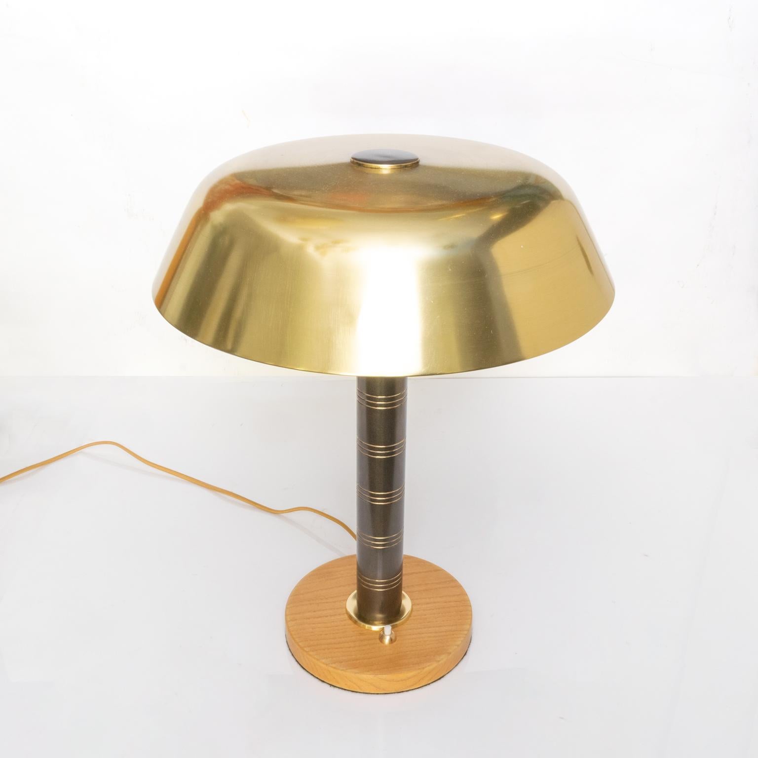 Lacquered Bohlmarks Scandinavian Modern Brass and Wood Lamp