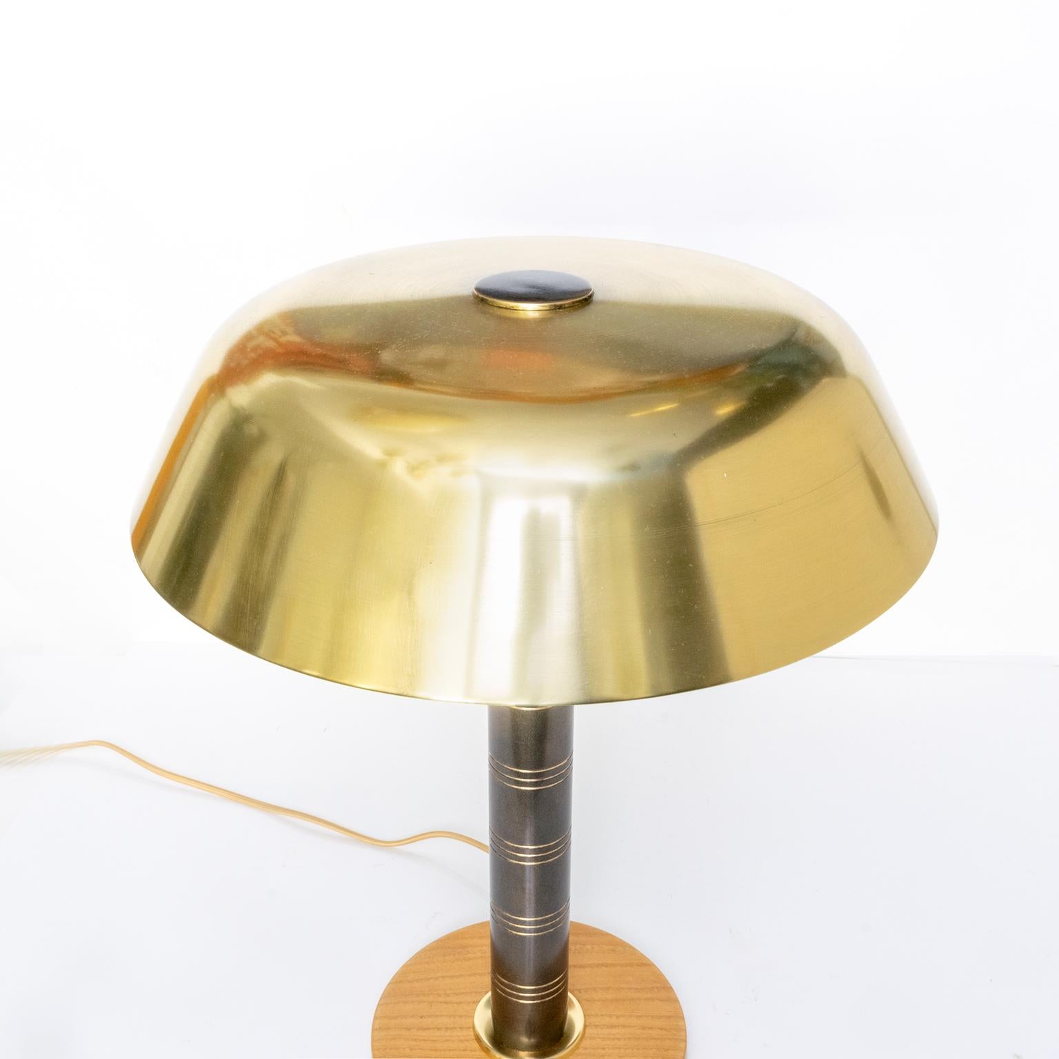 Bohlmarks Scandinavian Modern Brass and Wood Lamp In Good Condition In New York, NY