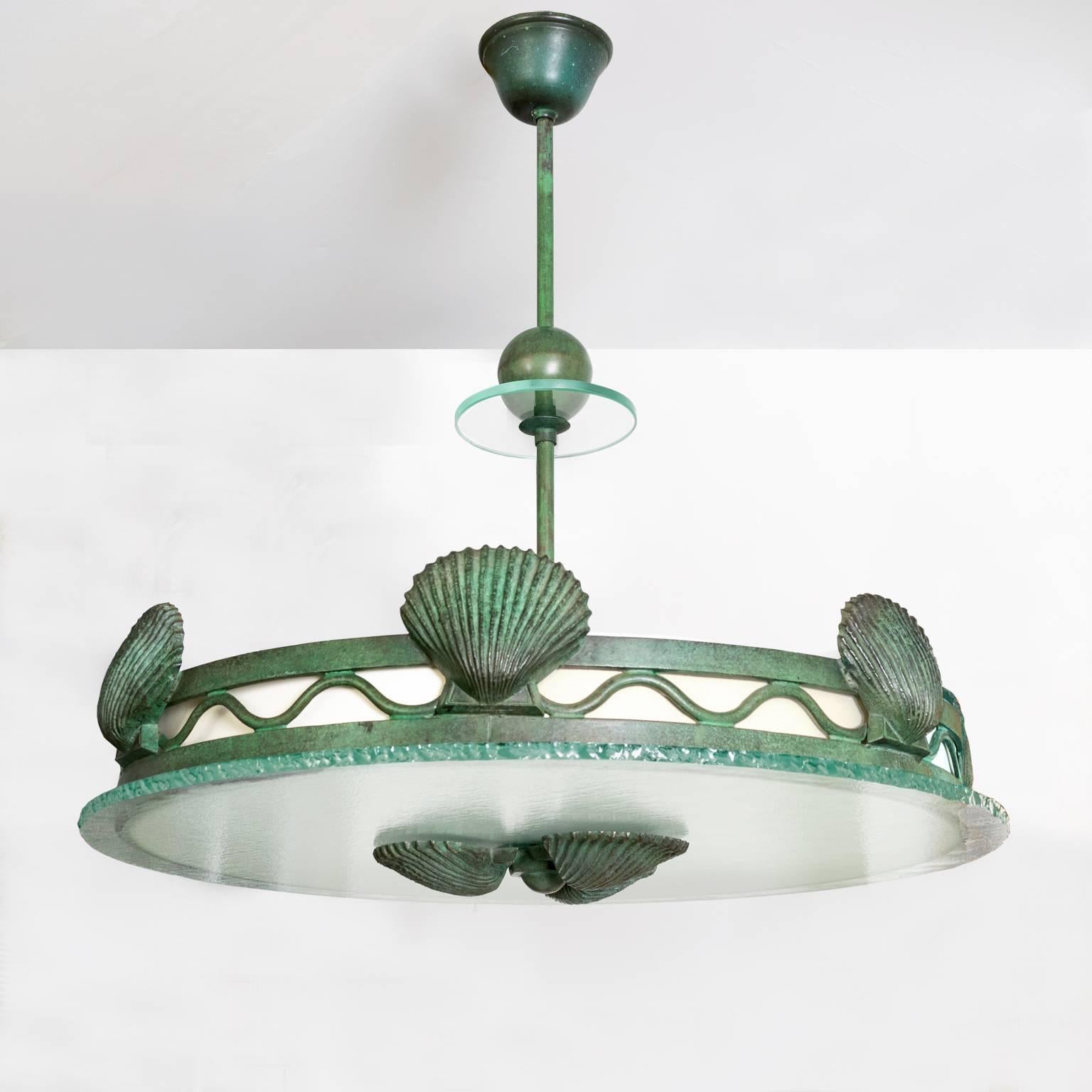 Scandinavian Bohlmarks Shell Pendant Fixture Swedish Art Deco