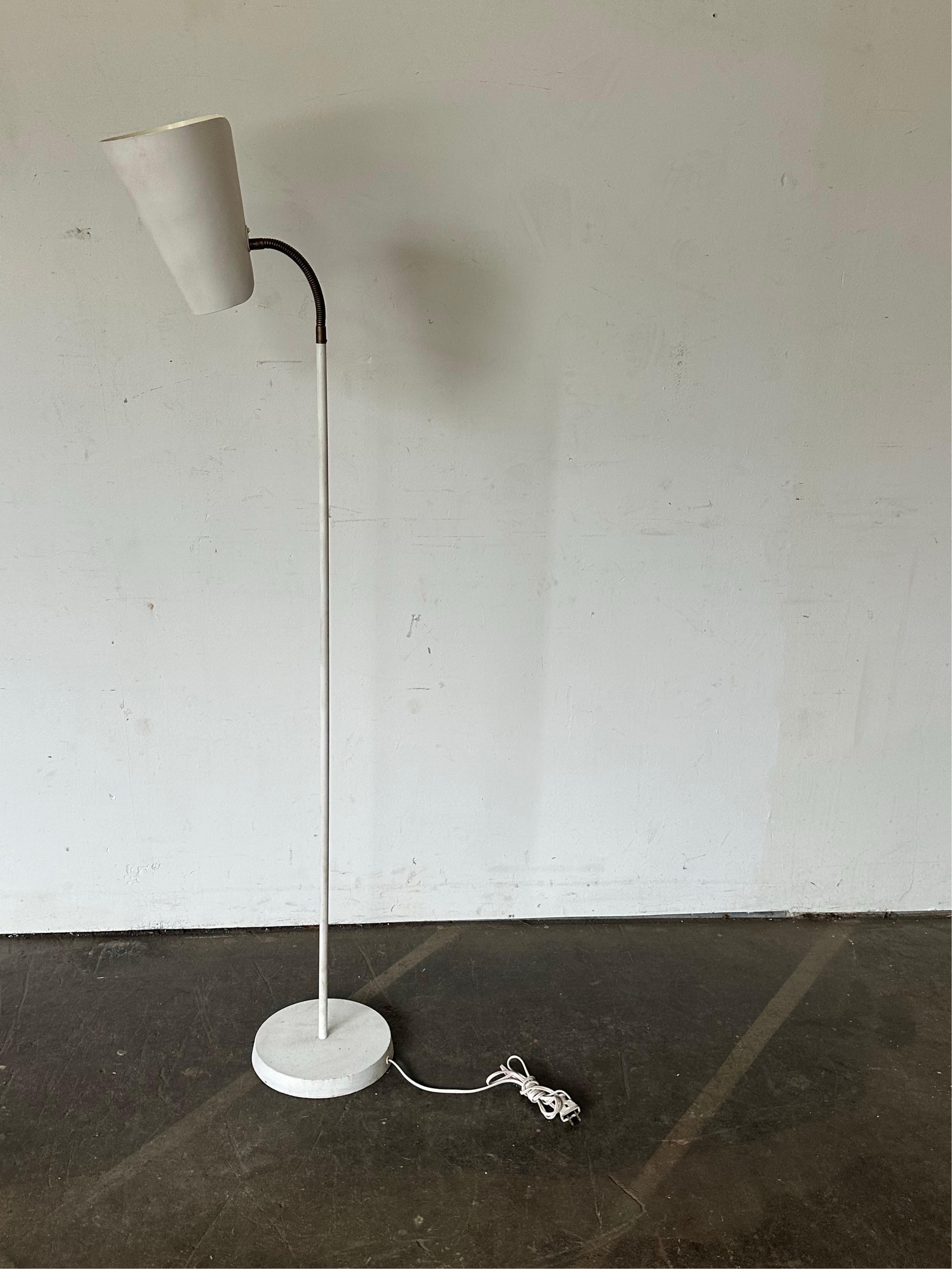 Swedish Bohlmarks of Sweden Midcentury Modern Gooseneck Floor Lamp with Elegant Shade For Sale