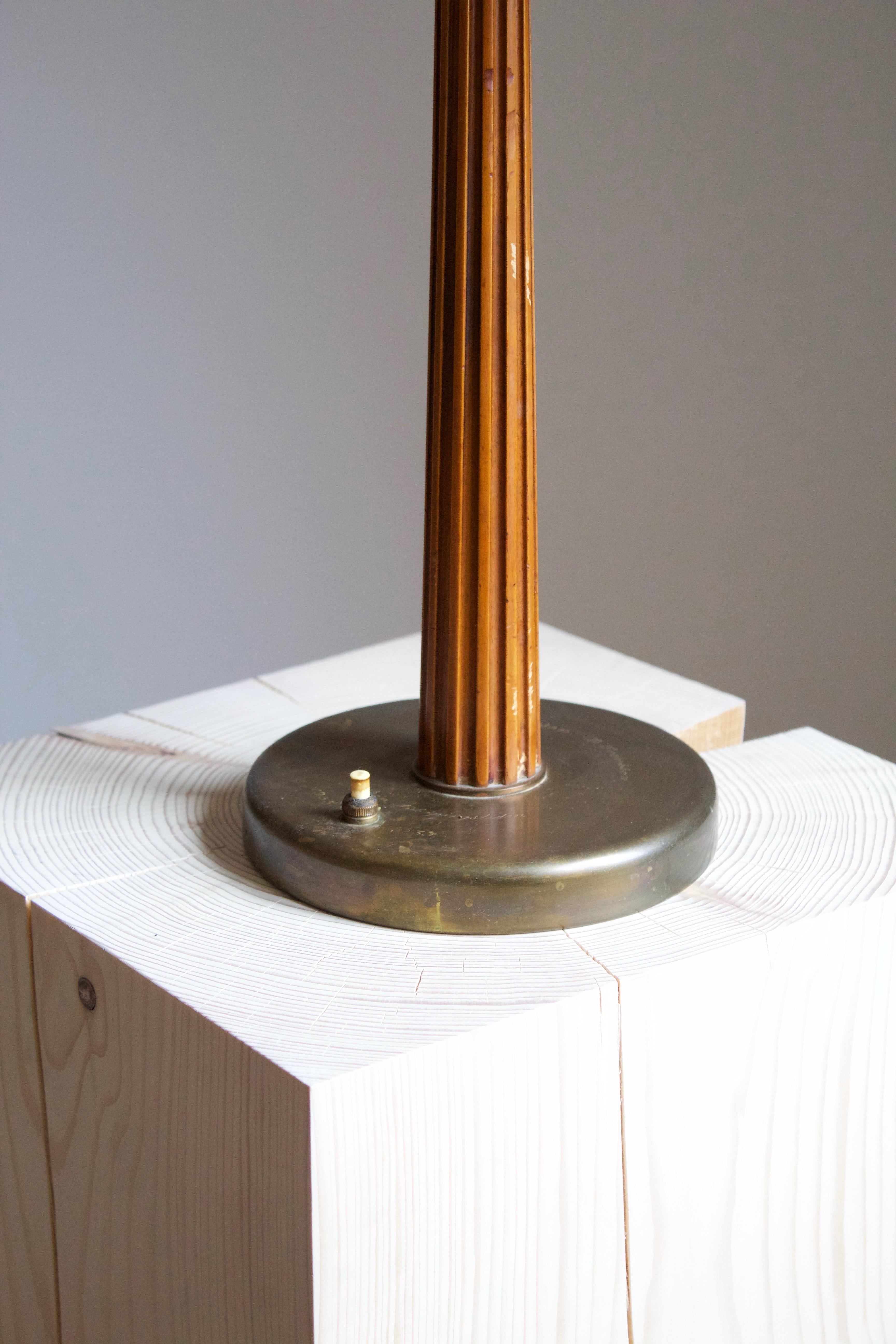 Scandinavian Modern Böhlmarks, Table Lamp Brass, Stained Elm, Lacquered Steel, 1935
