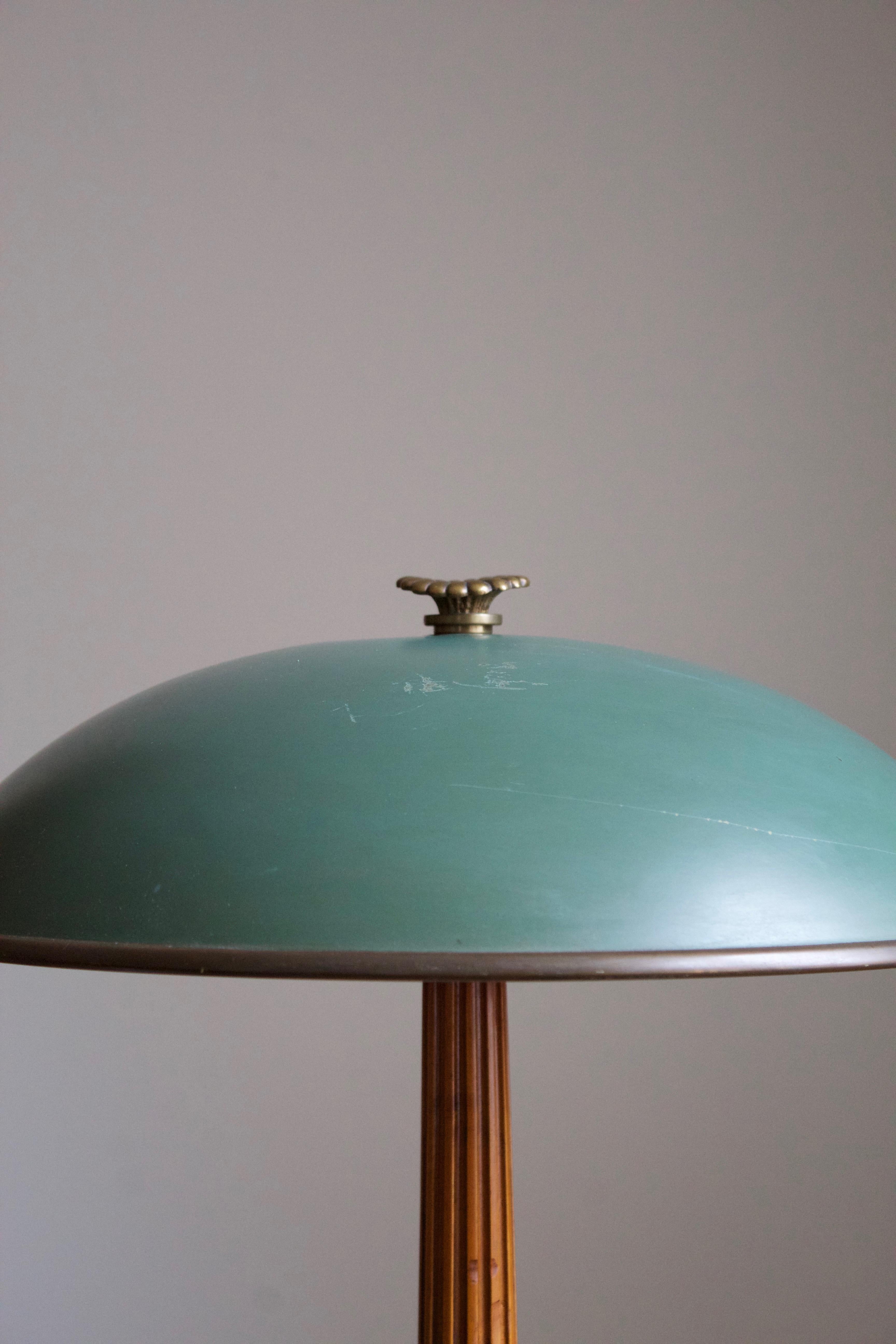 Swedish Böhlmarks, Table Lamp Brass, Stained Elm, Lacquered Steel, 1935
