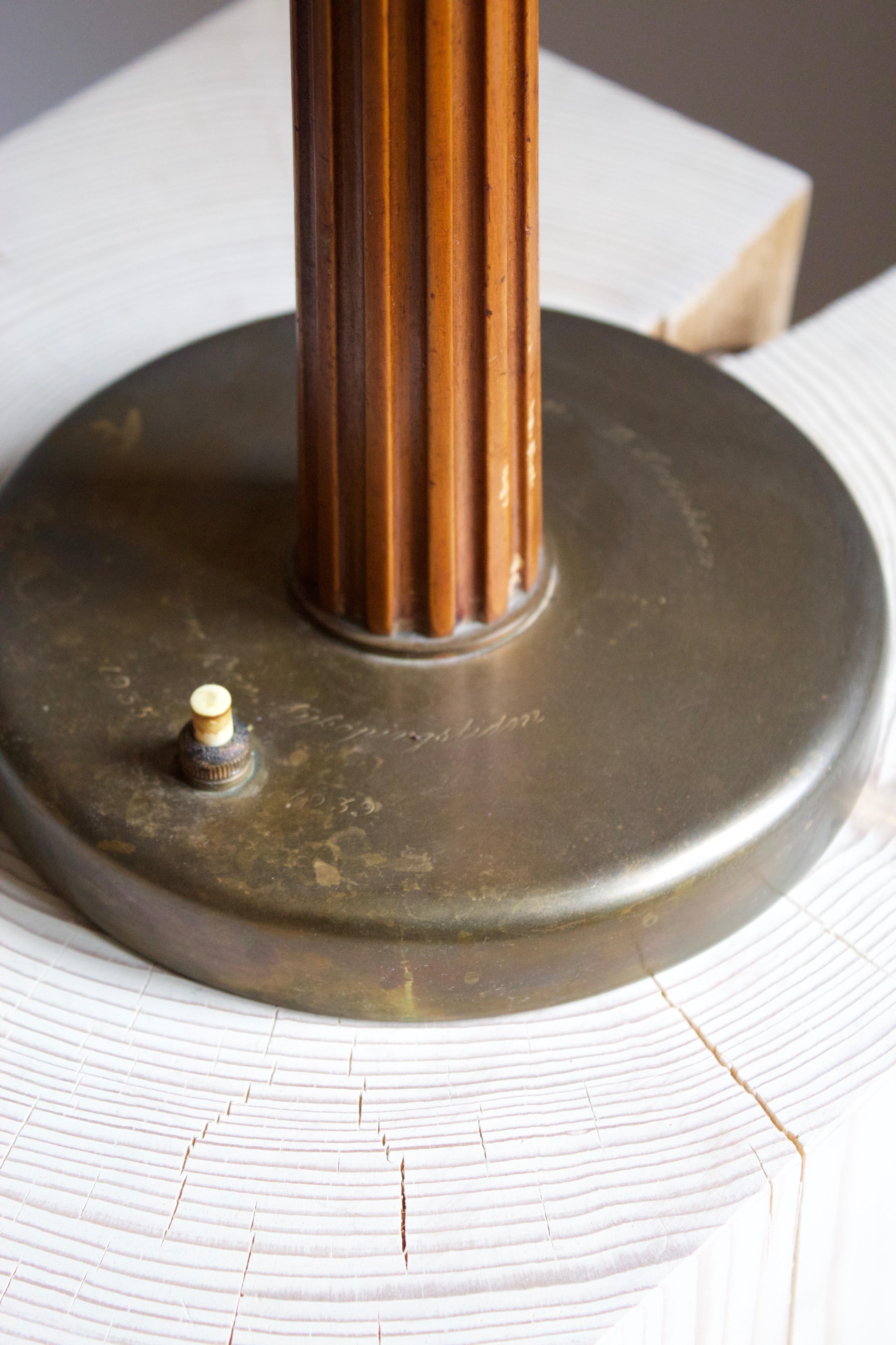 Böhlmarks, Table Lamp Brass, Stained Elm, Lacquered Steel, 1935 In Fair Condition In High Point, NC
