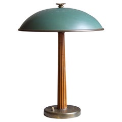 Böhlmarks, Table Lamp Brass, Stained Elm, Lacquered Steel, 1935