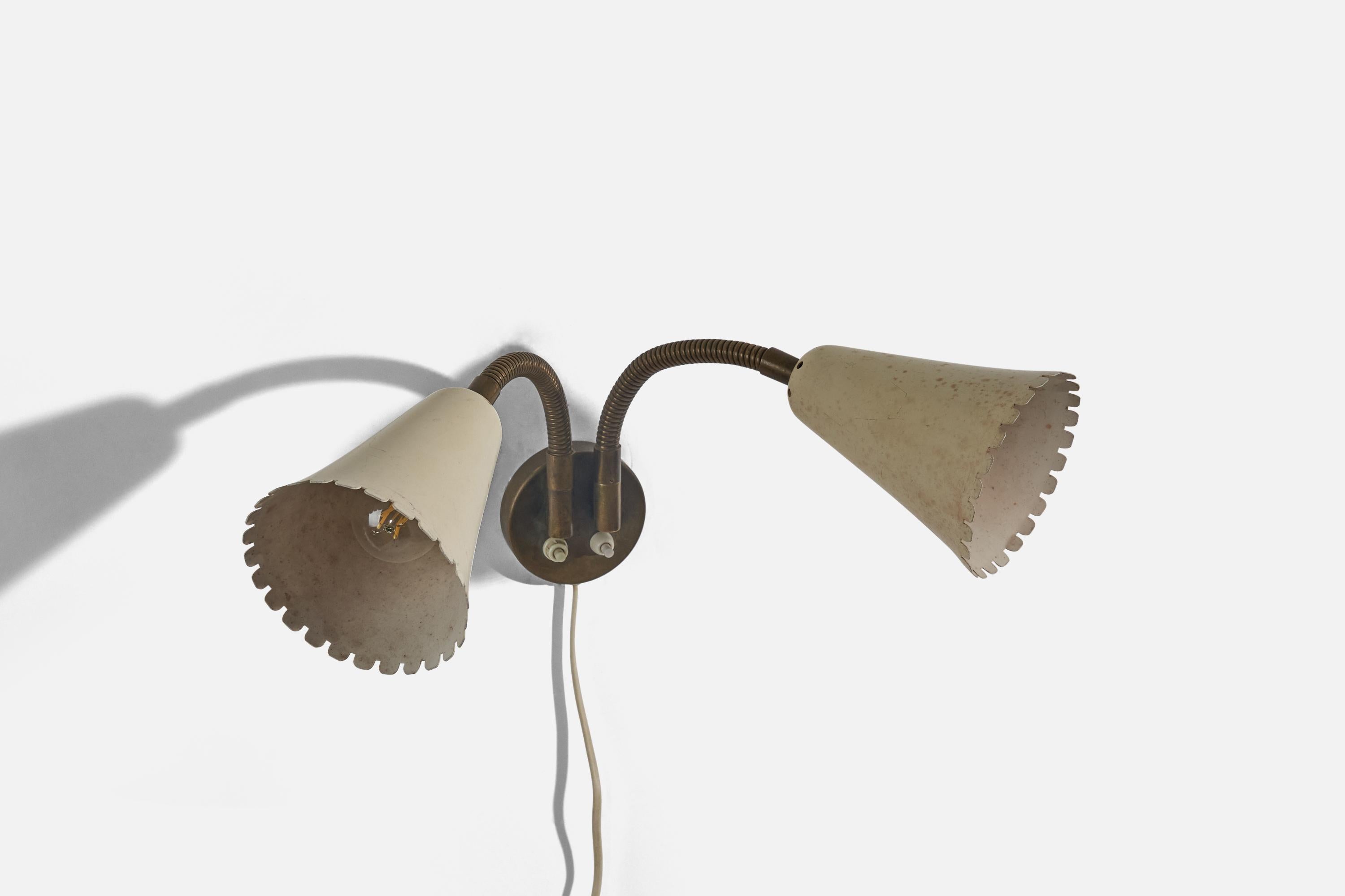 Mid-Century Modern Böhlmarks, Wall Sconce, Brass, Metal, Sweden, c. 1950s For Sale