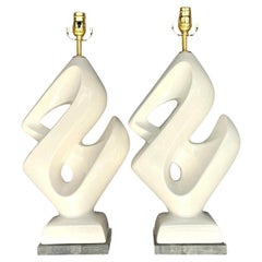 Boho Abstract Glazed Ceramic Lamps - a Pair