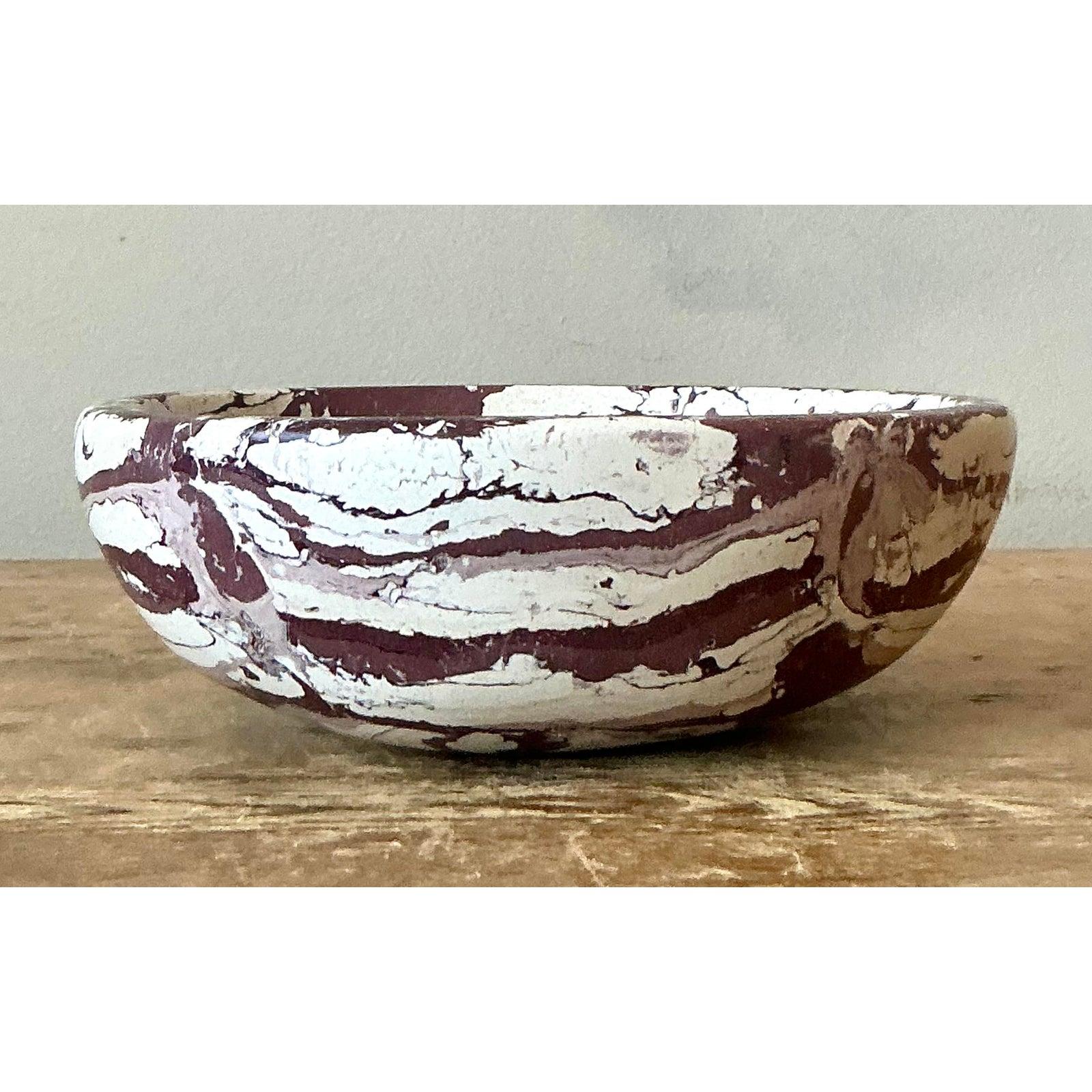 Hollywood Regency Boho Artisan Pigmented Plaster Scagliola Bowl For Sale