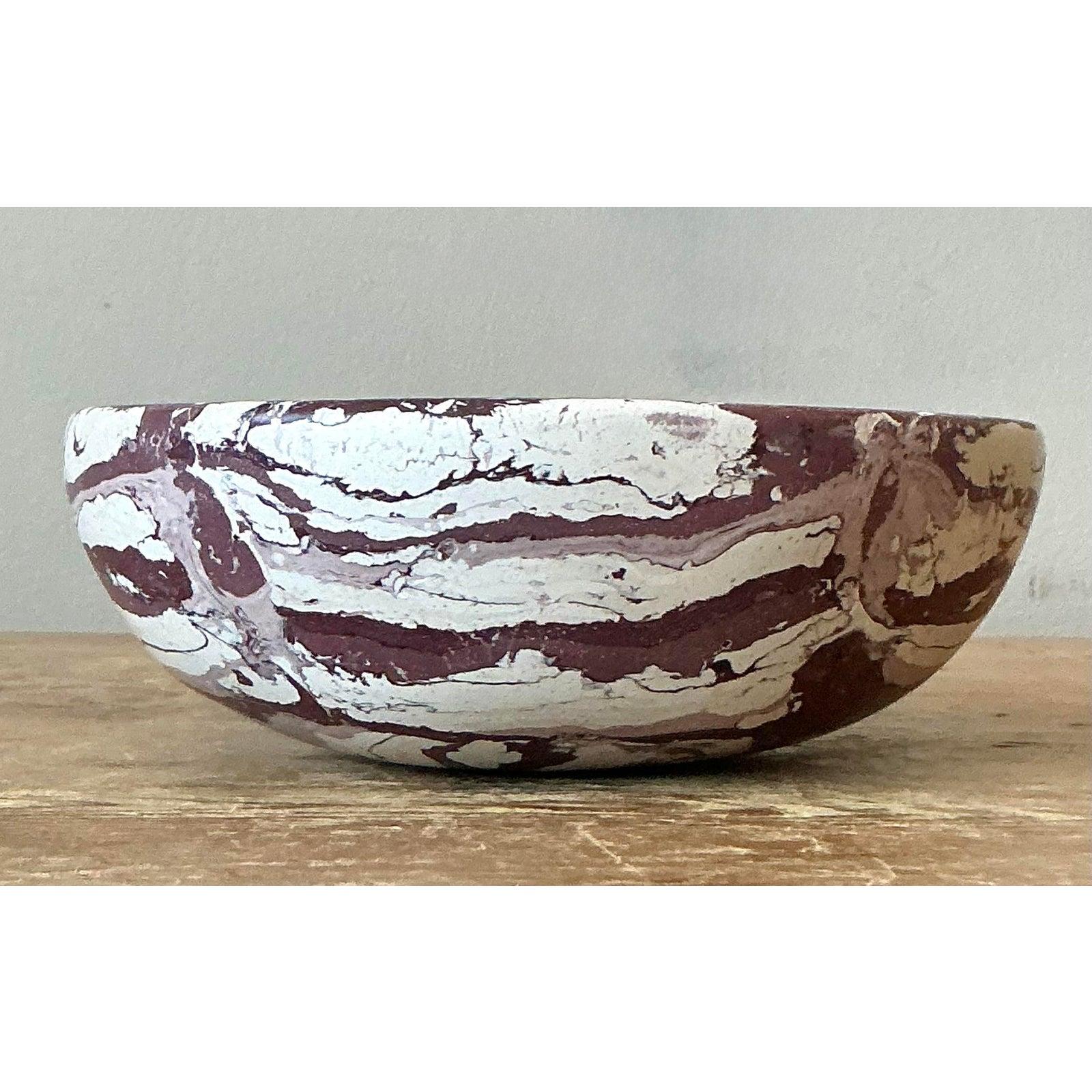 American Boho Artisan Pigmented Plaster Scagliola Bowl For Sale