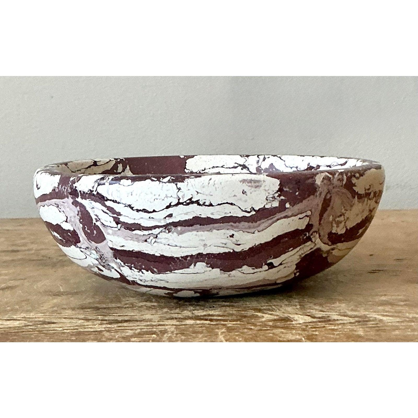 Boho Artisan Pigmented Plaster Scagliola Bowl In Good Condition For Sale In West Palm Beach, FL