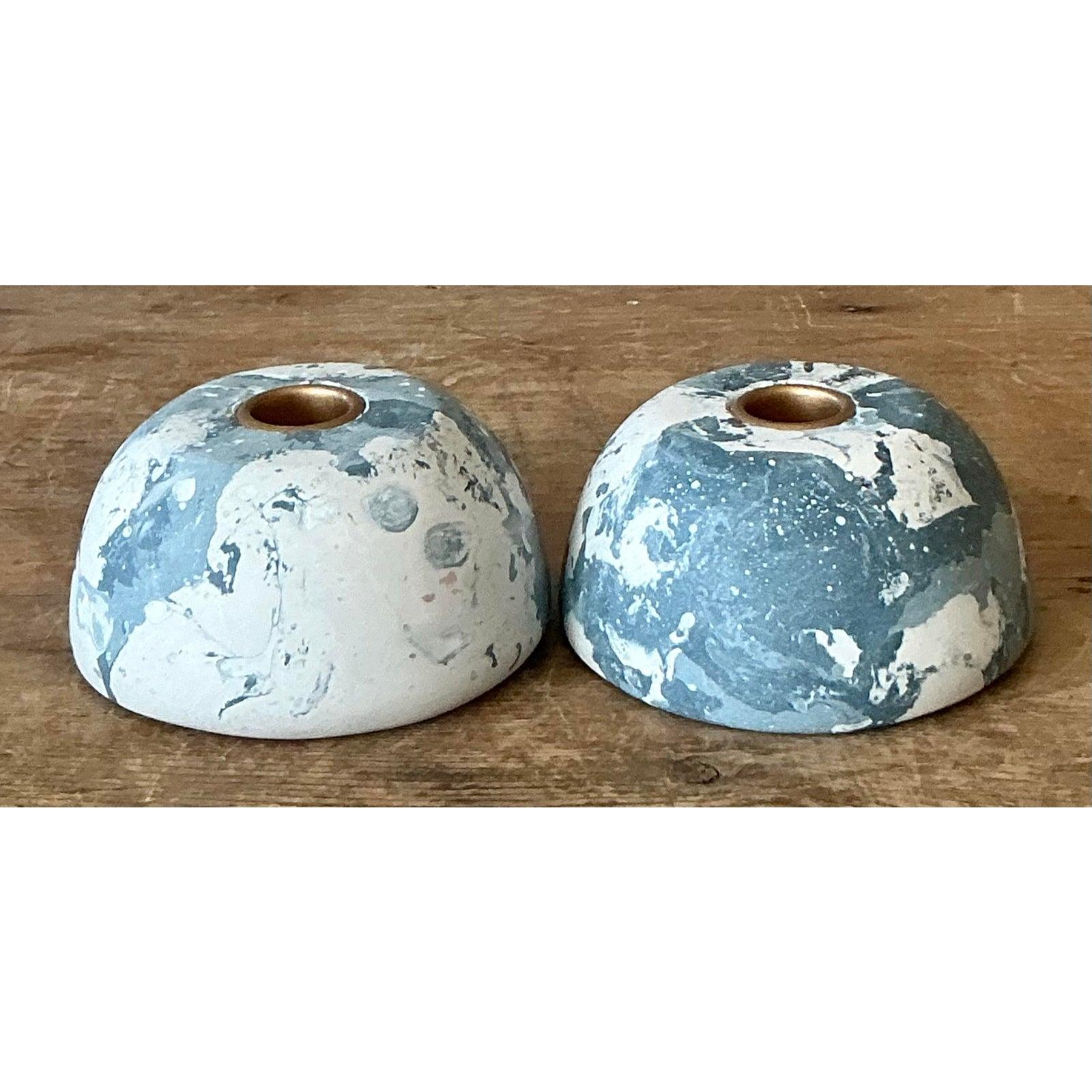 Postmoderno Portacandele a cupola bassa in gesso pigmentato Boho Artisan Scagliola - Set di 2 in vendita