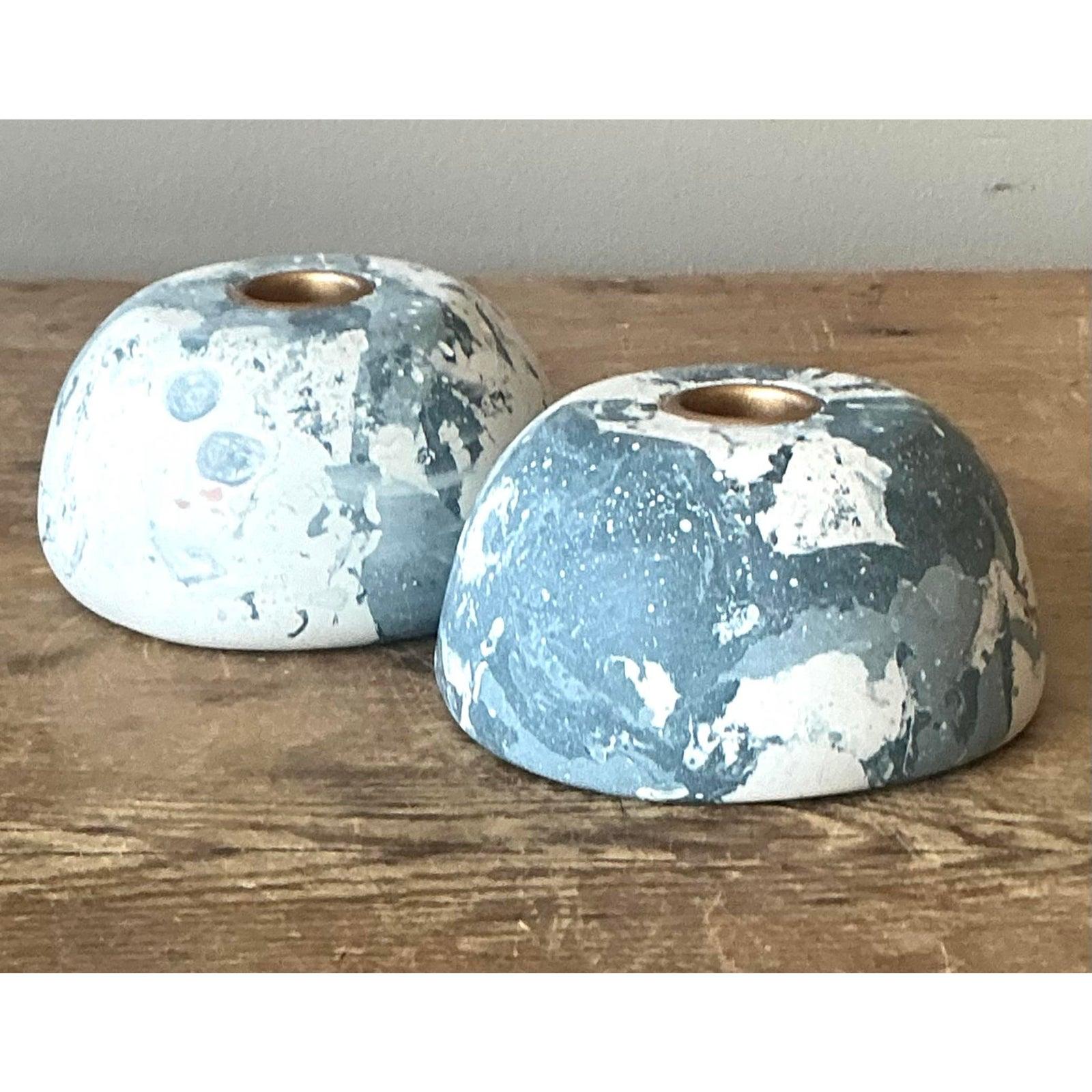 XXI secolo e contemporaneo Portacandele a cupola bassa in gesso pigmentato Boho Artisan Scagliola - Set di 2 in vendita