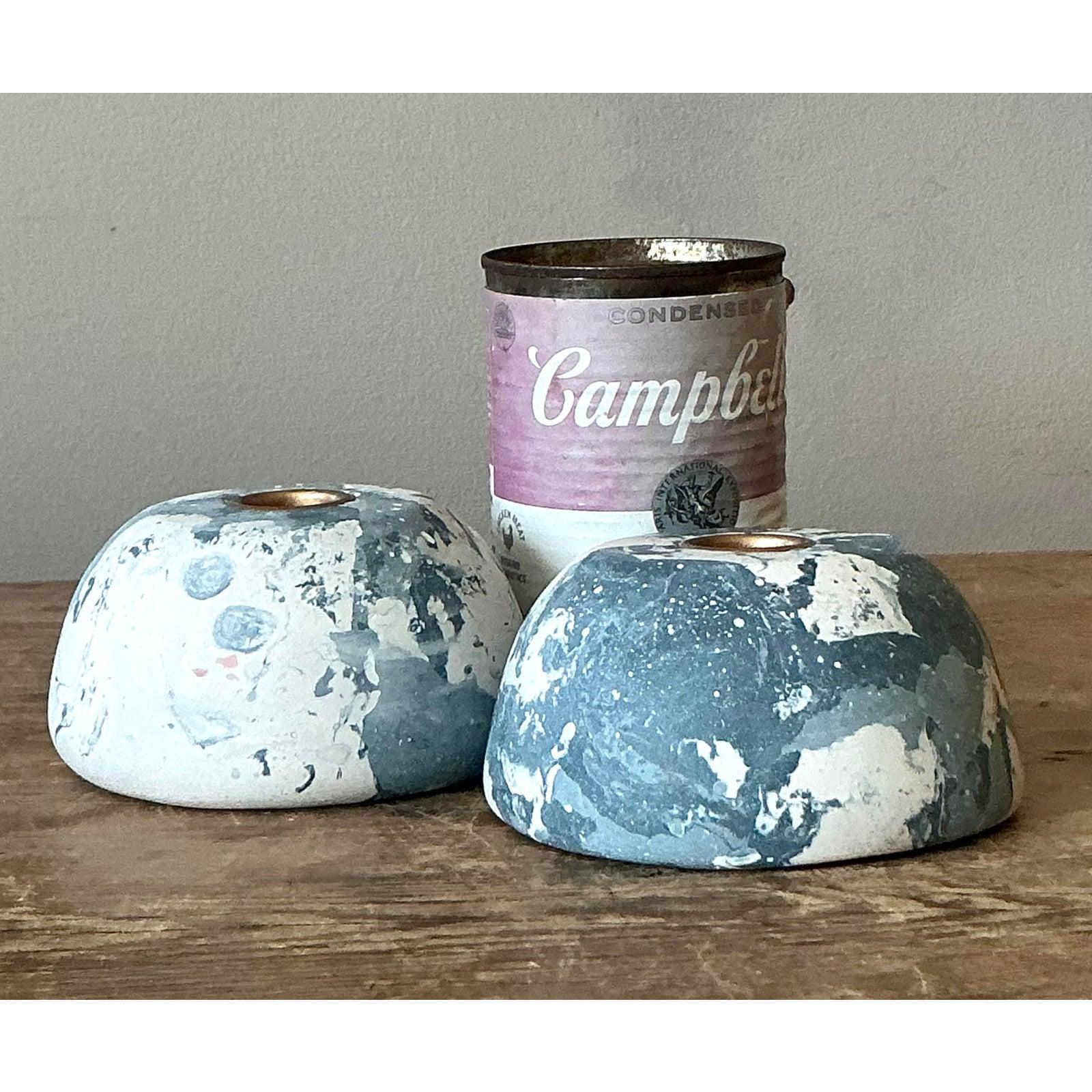 Portacandele a cupola bassa in gesso pigmentato Boho Artisan Scagliola - Set di 2 in vendita 1