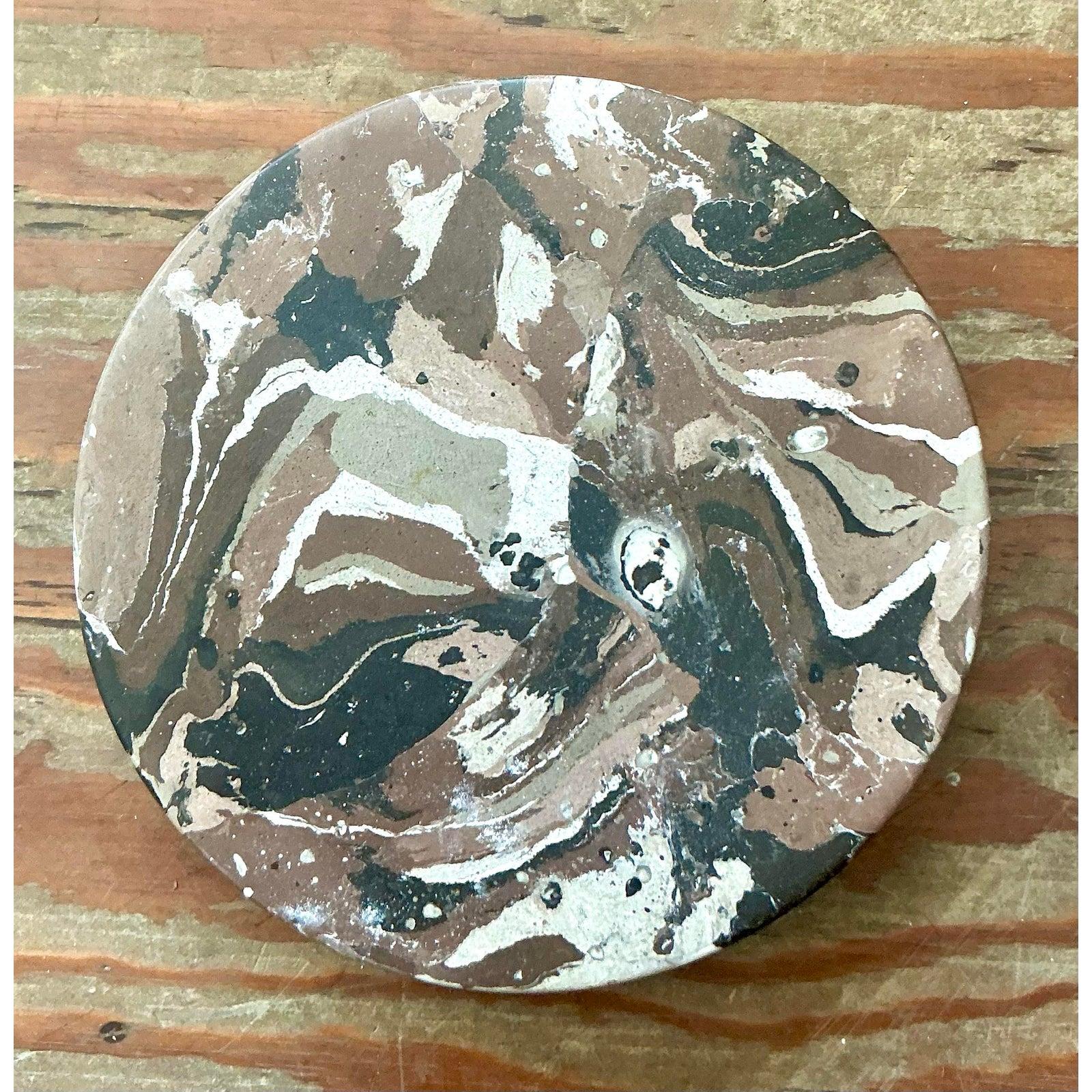 American Boho Artisan Pigmented Plaster Scagliola Plinth For Sale