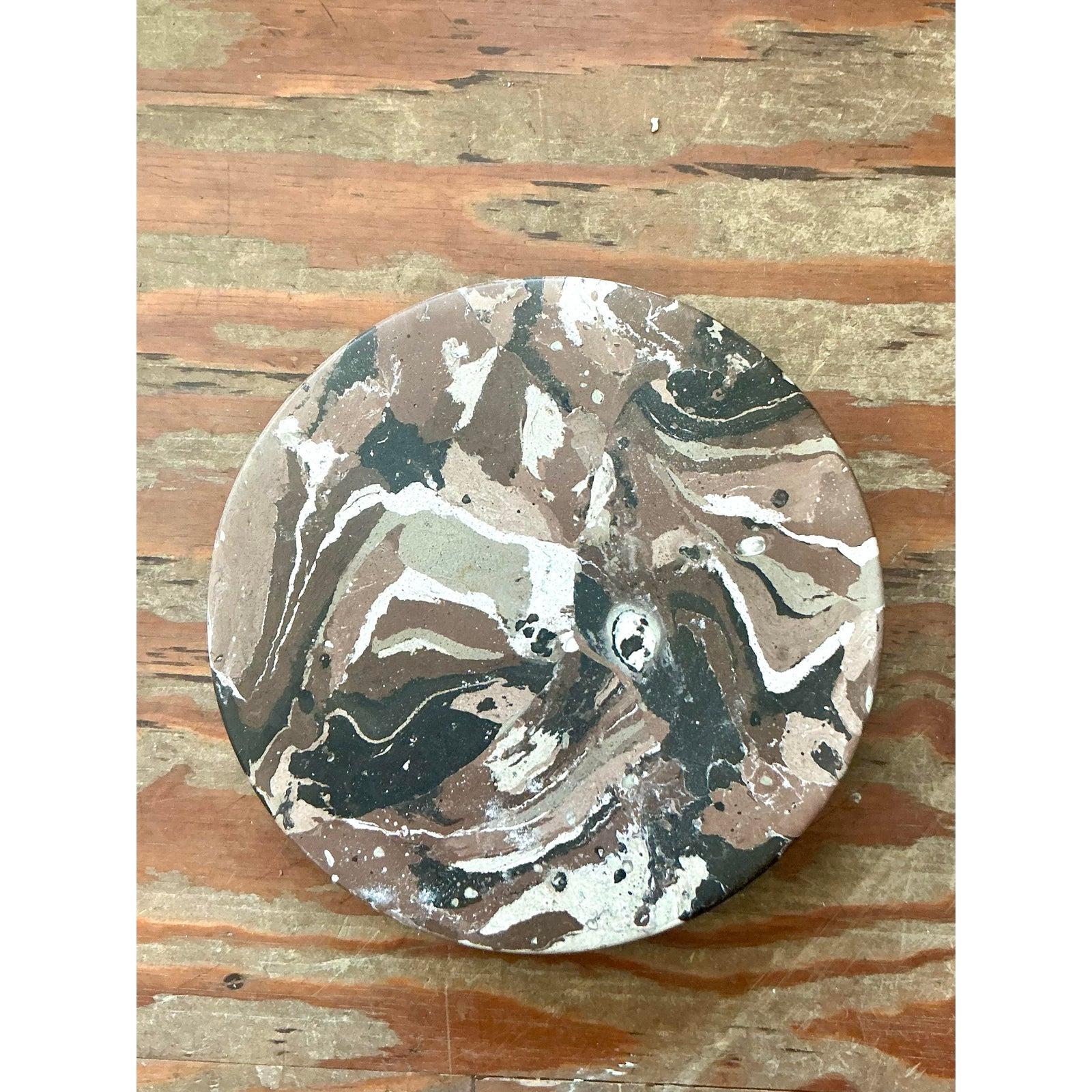 Boho Artisan Pigmented Plaster Scagliola Plinth In Good Condition For Sale In West Palm Beach, FL