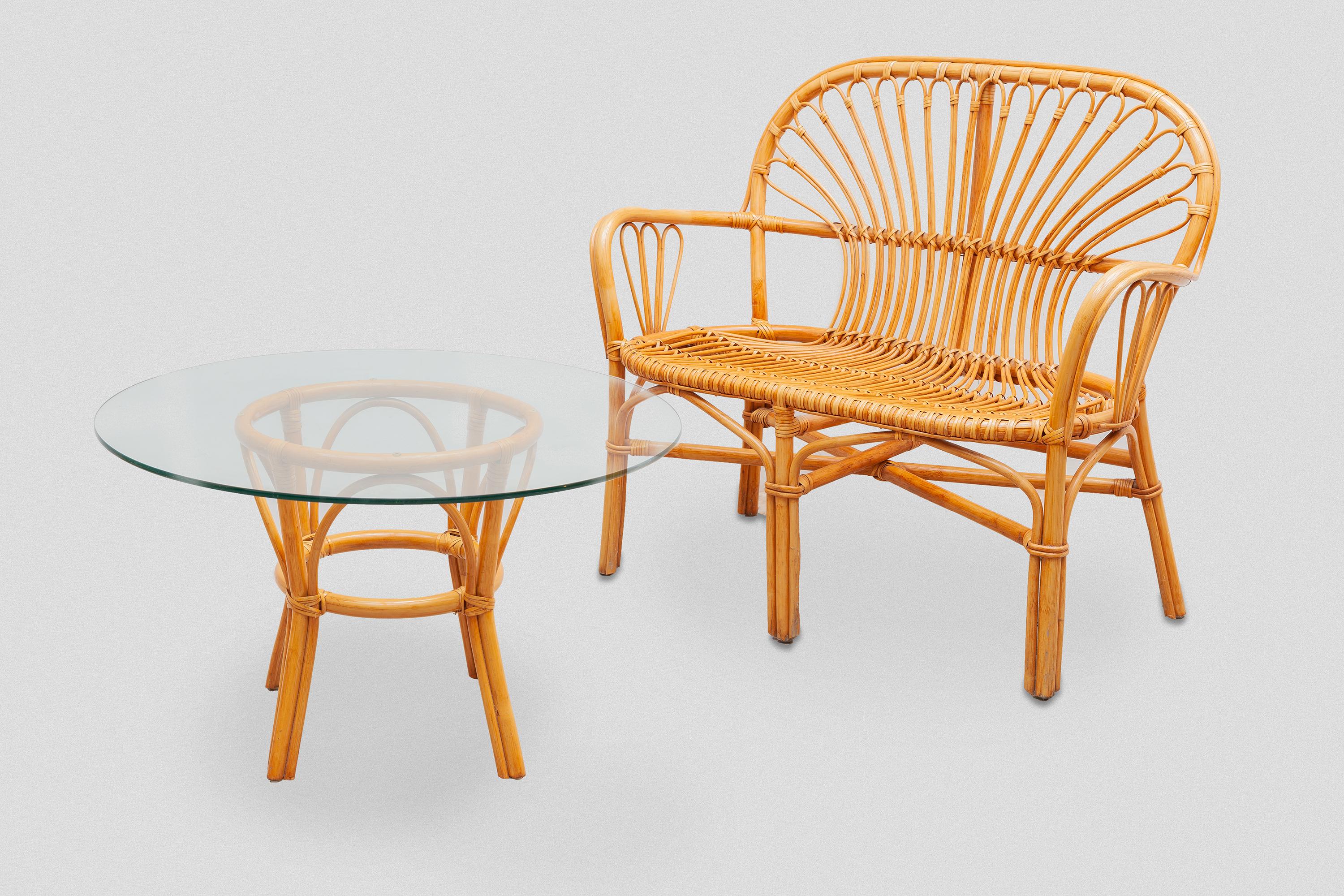 Italian Boho Bamboo Two-Seater and Coffee-Table 1970s, Italy For Sale