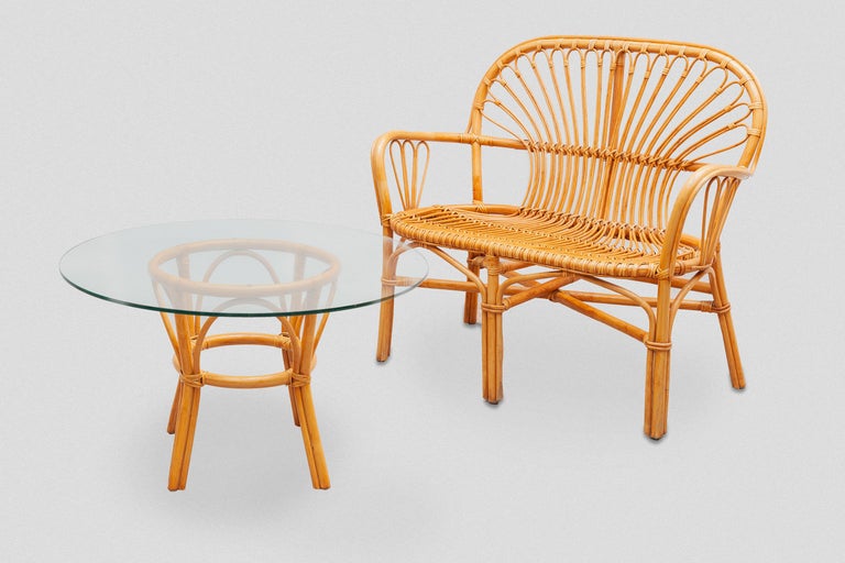Italian Boho Bamboo Two-Seater and Coffee-Table 1970s, Italy For Sale