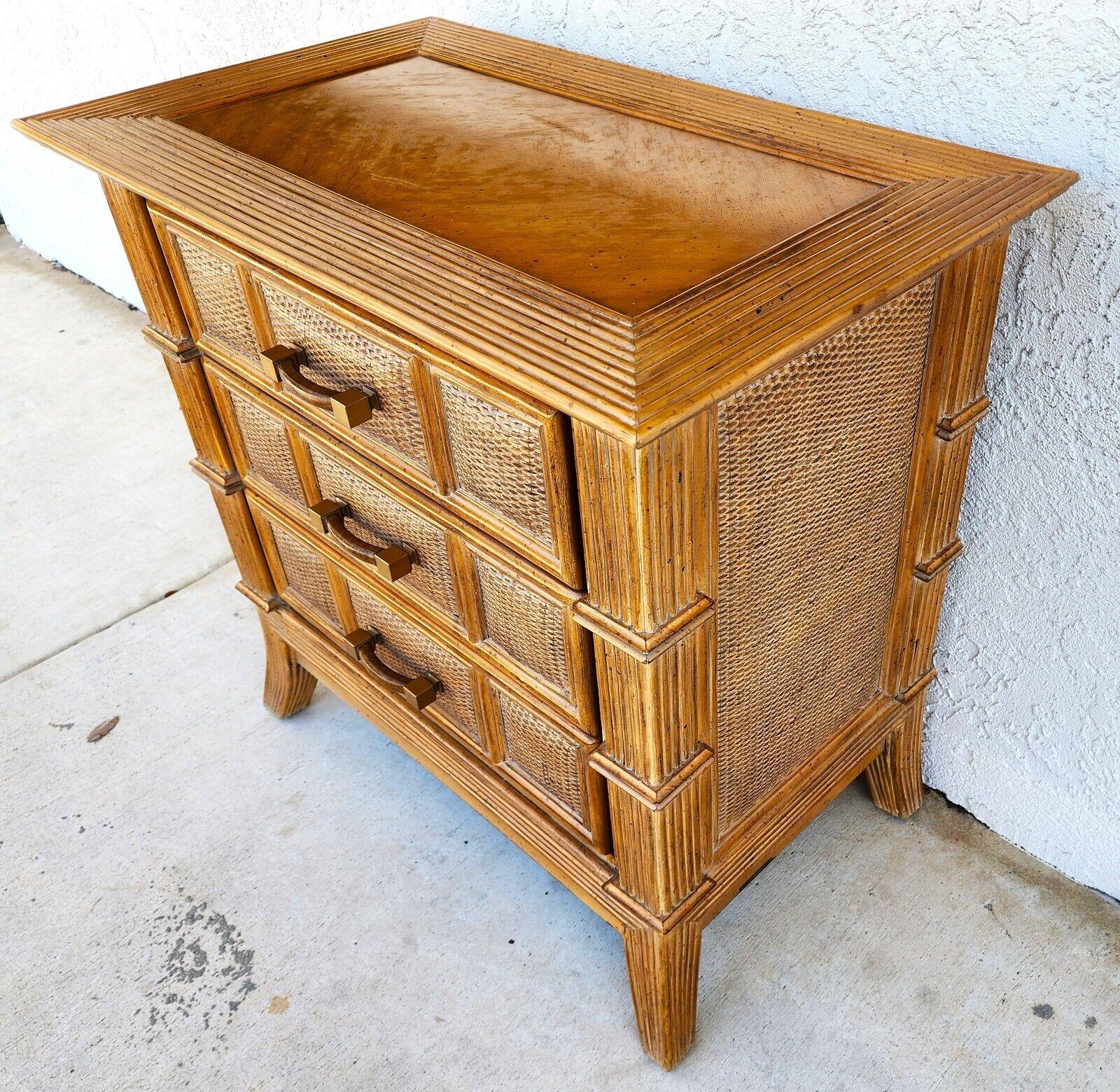 For FULL item description click on CONTINUE READING at the bottom of this page.

Offering One Of Our Recent Palm Beach Estate Fine Furniture Acquisitions Of A 
Boho Bamboo Wicker Nightstand Chest by Lexington
Handles are Brass and
