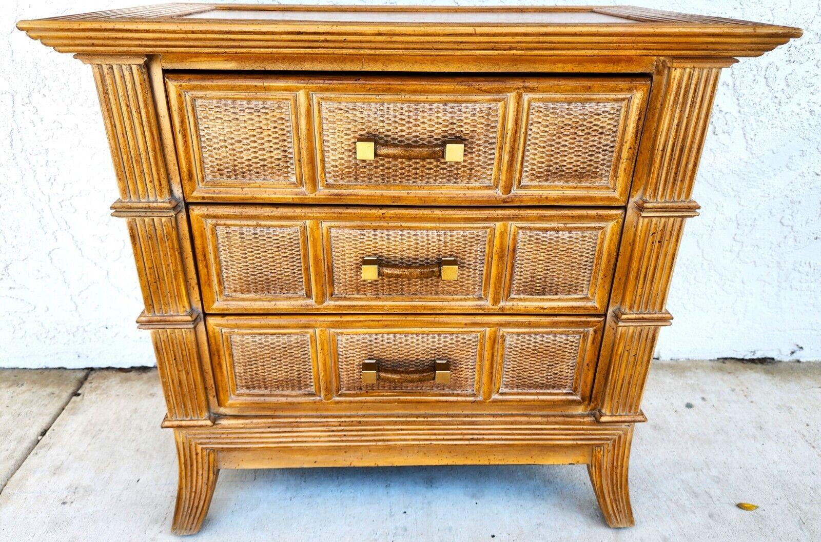 Bohemian Boho Bamboo Wicker Nightstand Chest by Lexington For Sale