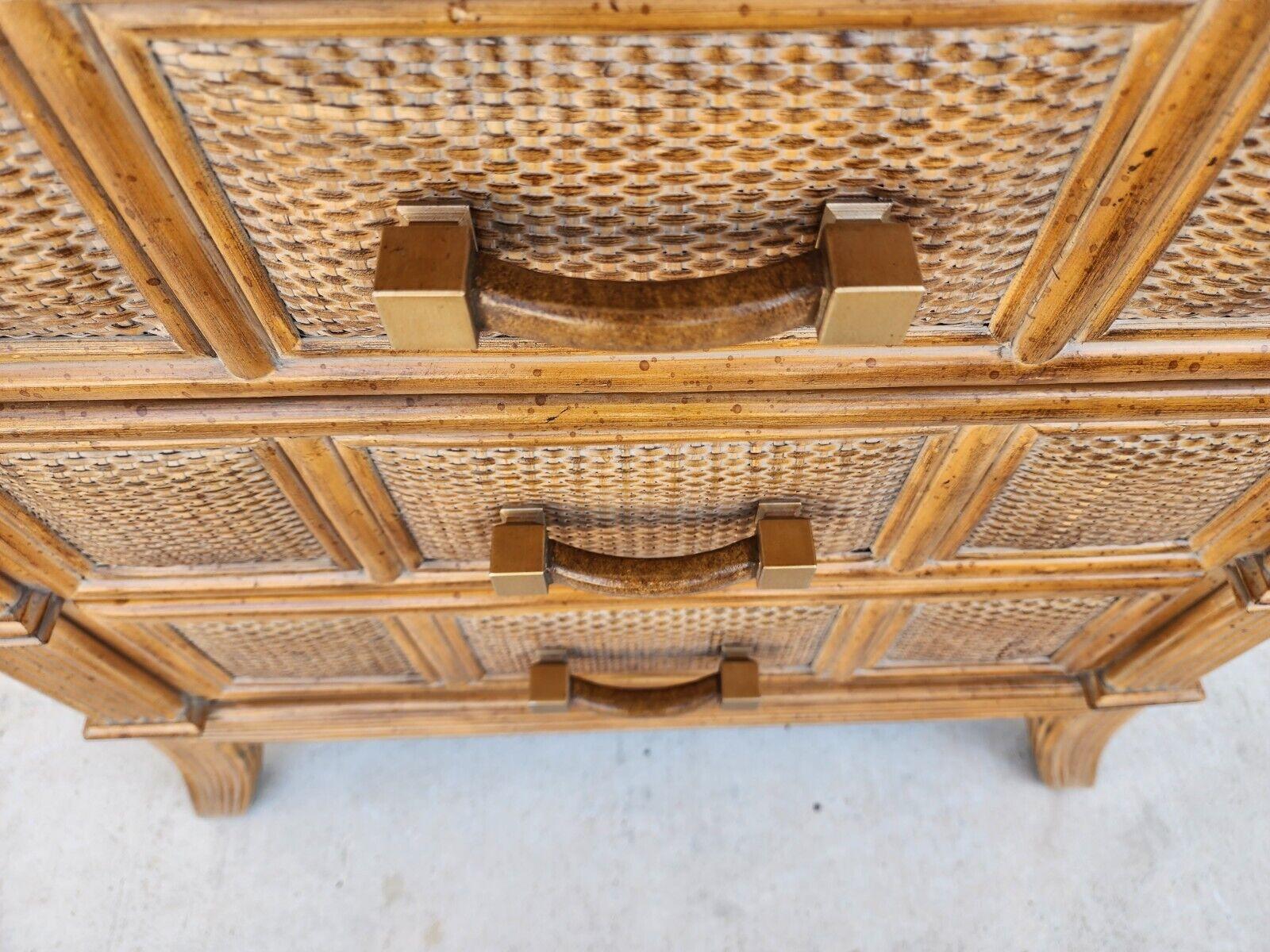 Boho Bamboo Wicker Nightstand Chest by Lexington In Good Condition For Sale In Lake Worth, FL
