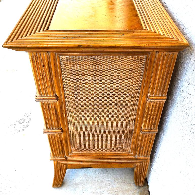 Brass Boho Bamboo Wicker Nightstand Chest by Lexington For Sale