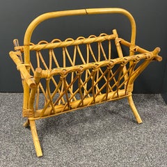 Boho Beach Tiki Rattan Wicker Magazine Rack Stand, 1970s, German