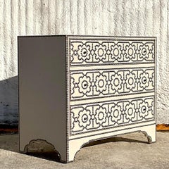 Boho Bernhardt Linen Wrapped Nailhead Chest of Drawers