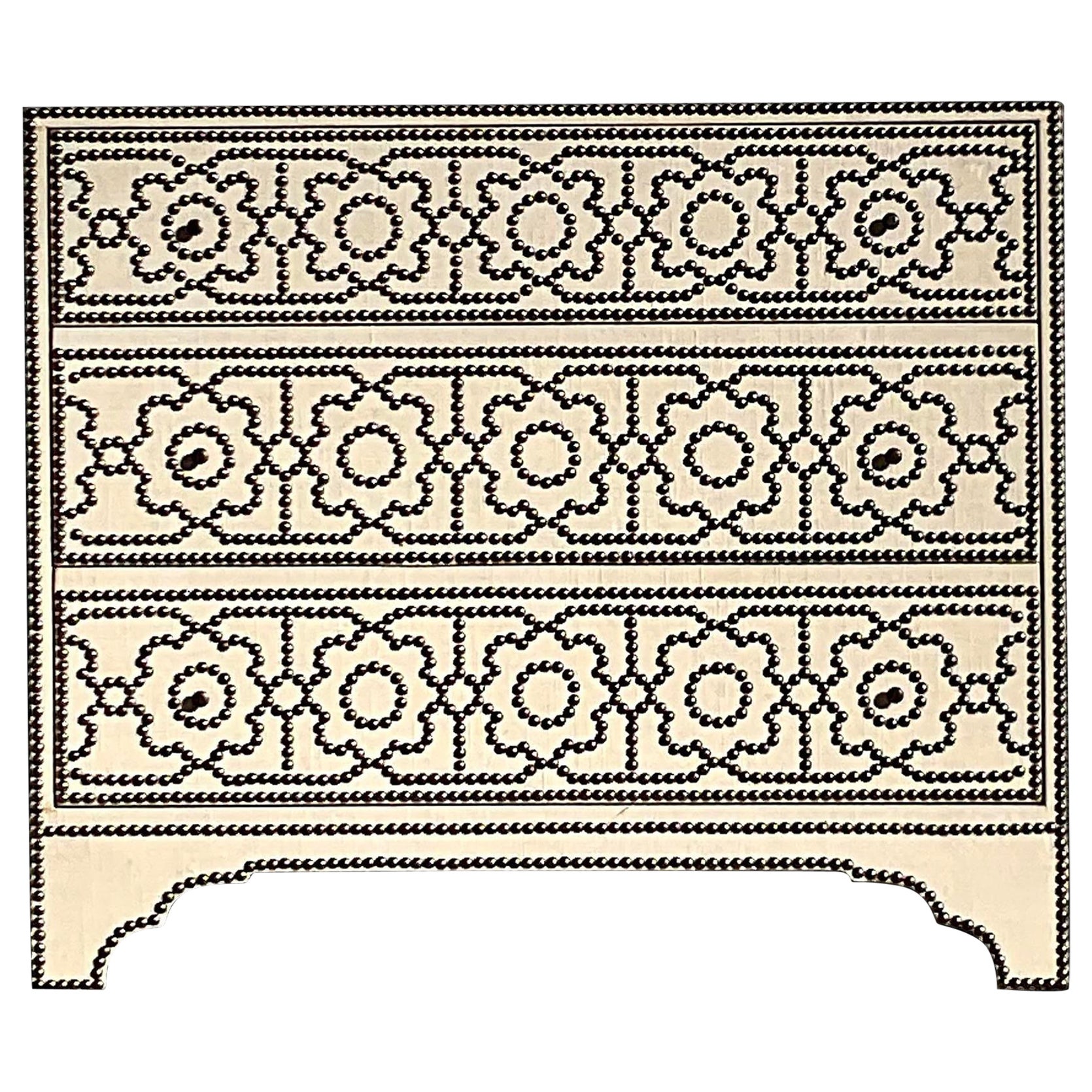 Boho Bernhardt Linen Wrapped Nailhead Chest of Drawers